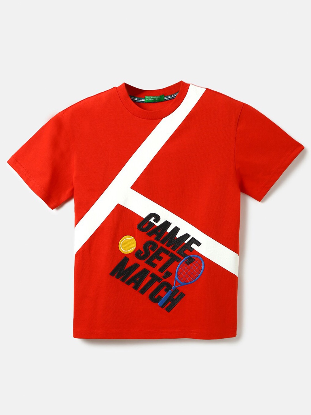

United Colors of Benetton Boys Cotton Typography Printed T-shirt, Red