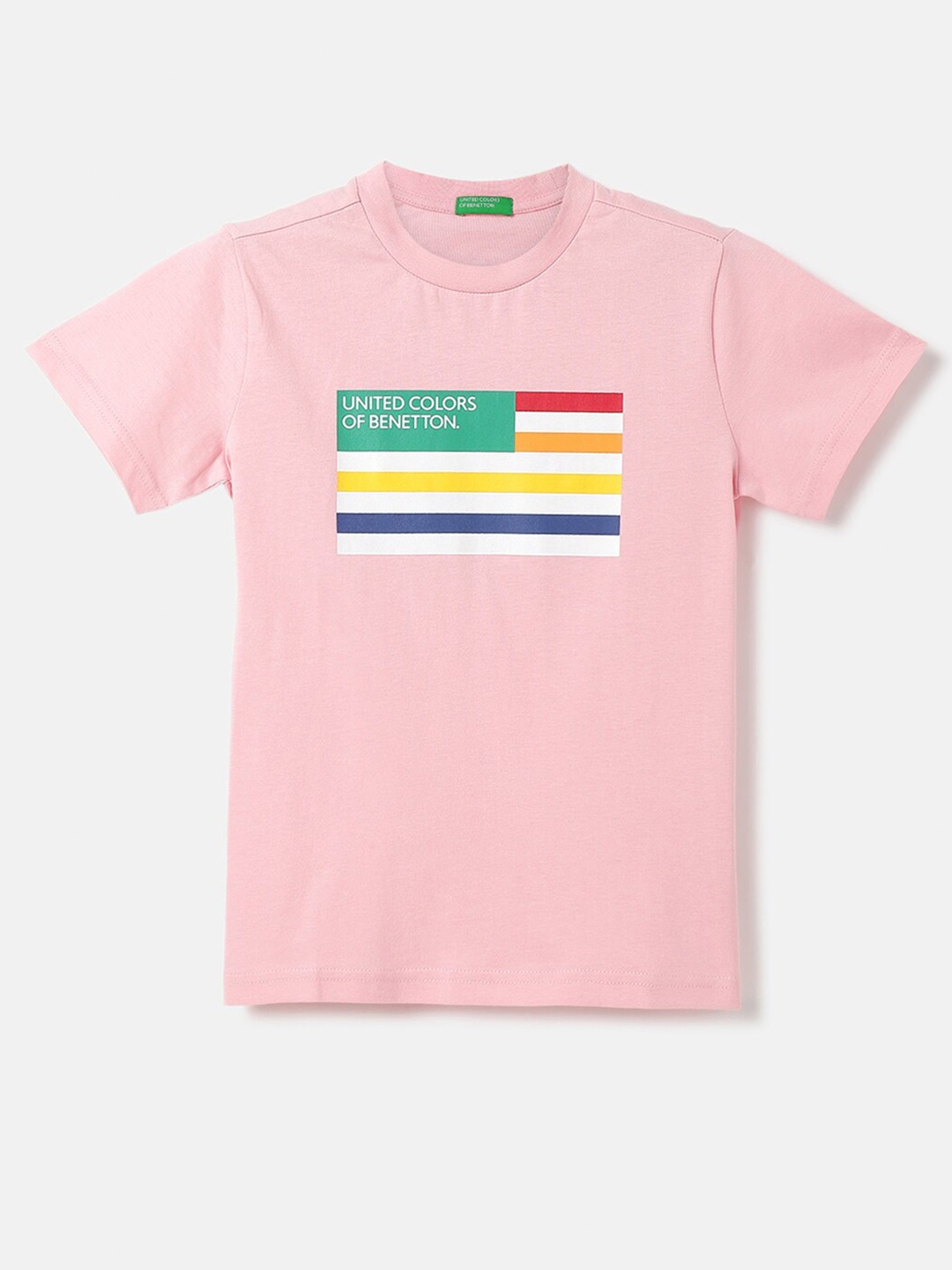 

United Colors of Benetton Boys Cotton Graphic Printed T-shirt, Pink