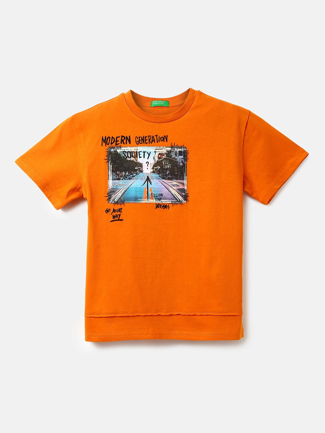 

United Colors of Benetton Boys Printed T-shirt, Orange