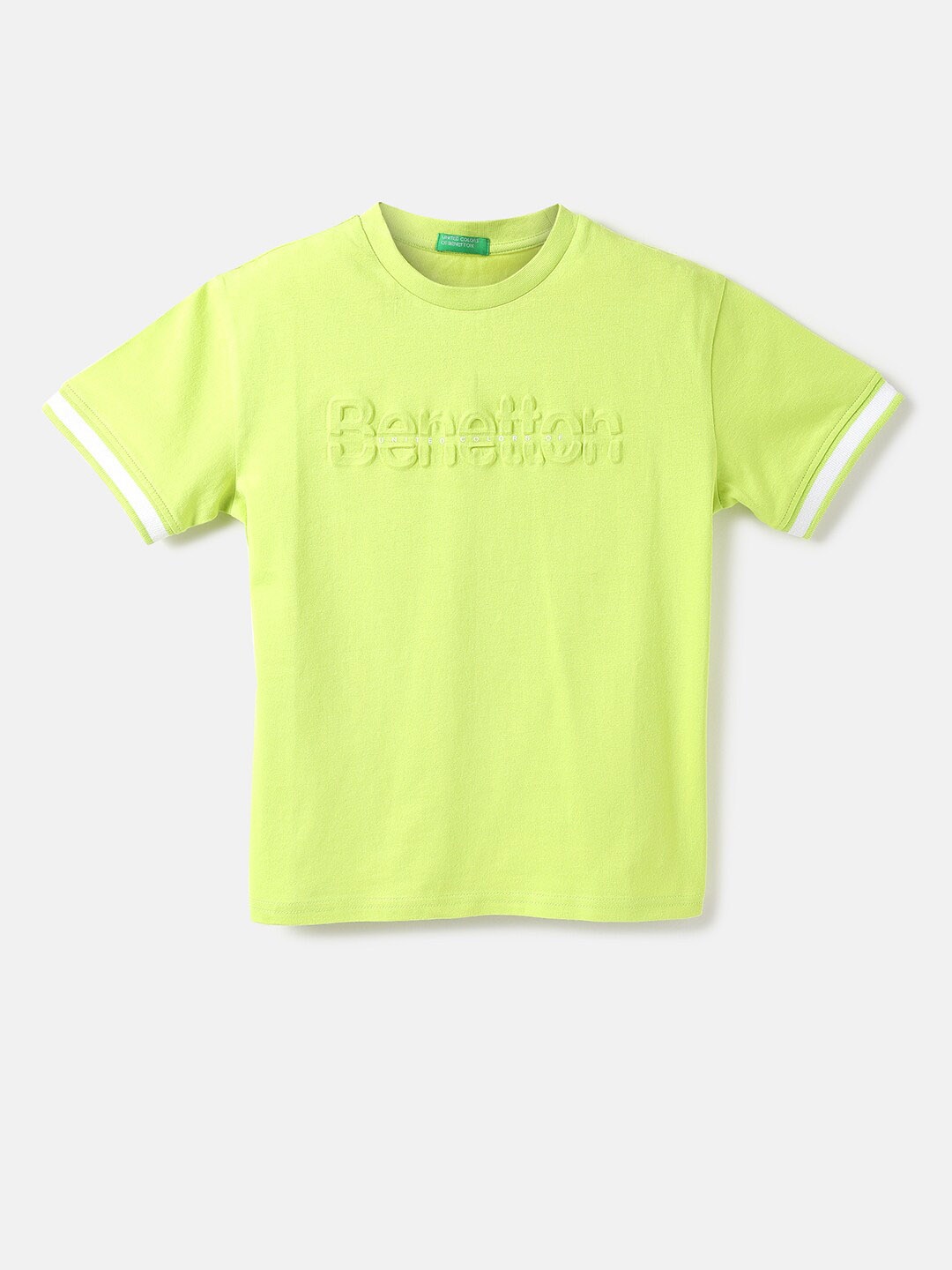 

United Colors of Benetton Boys Typography Cotton T-shirt, Fluorescent green