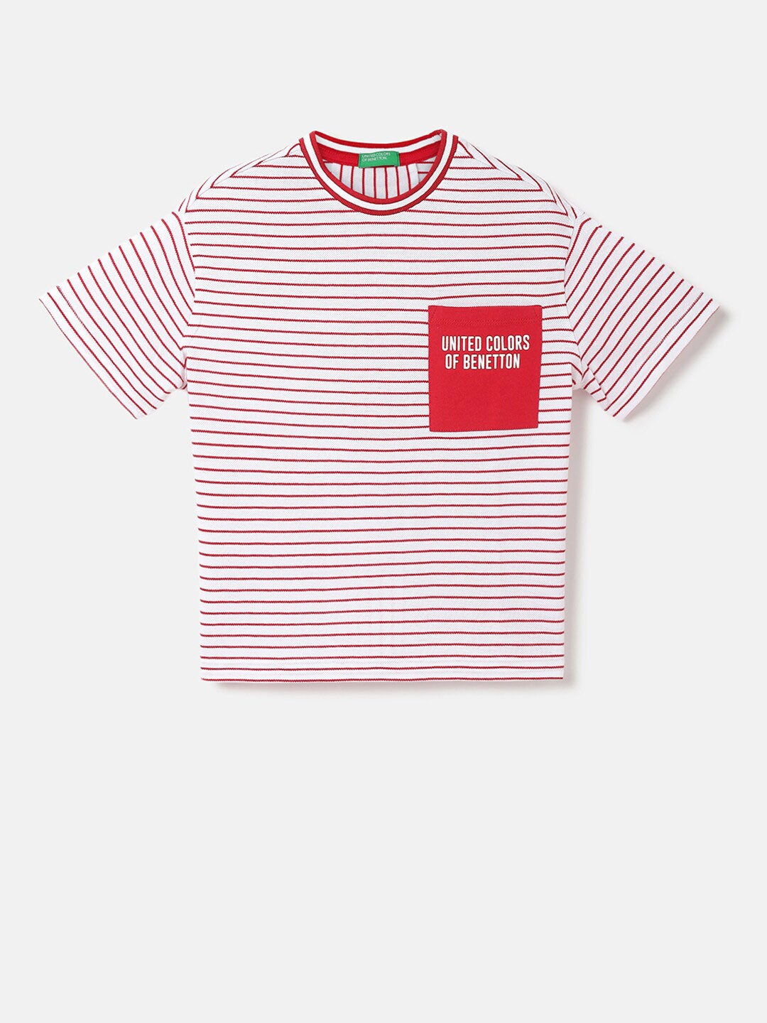 

United Colors of Benetton Boys Striped Cotton T-shirt, Red
