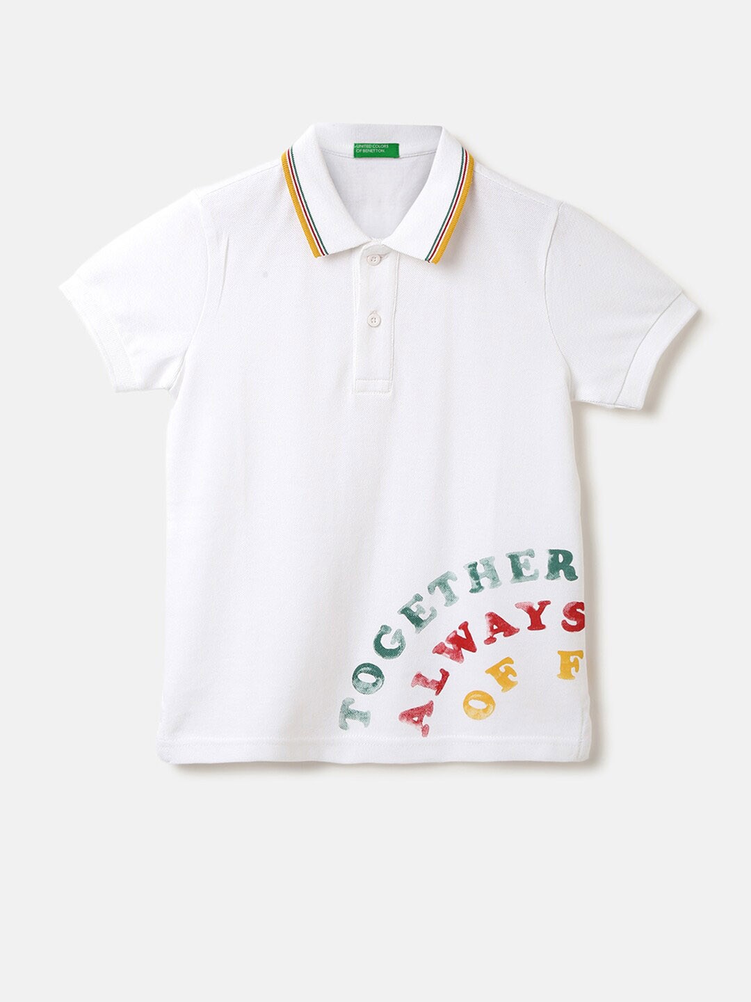 

United Colors of Benetton Boys Typography Printed Polo Collar Cotton T-shirt, White