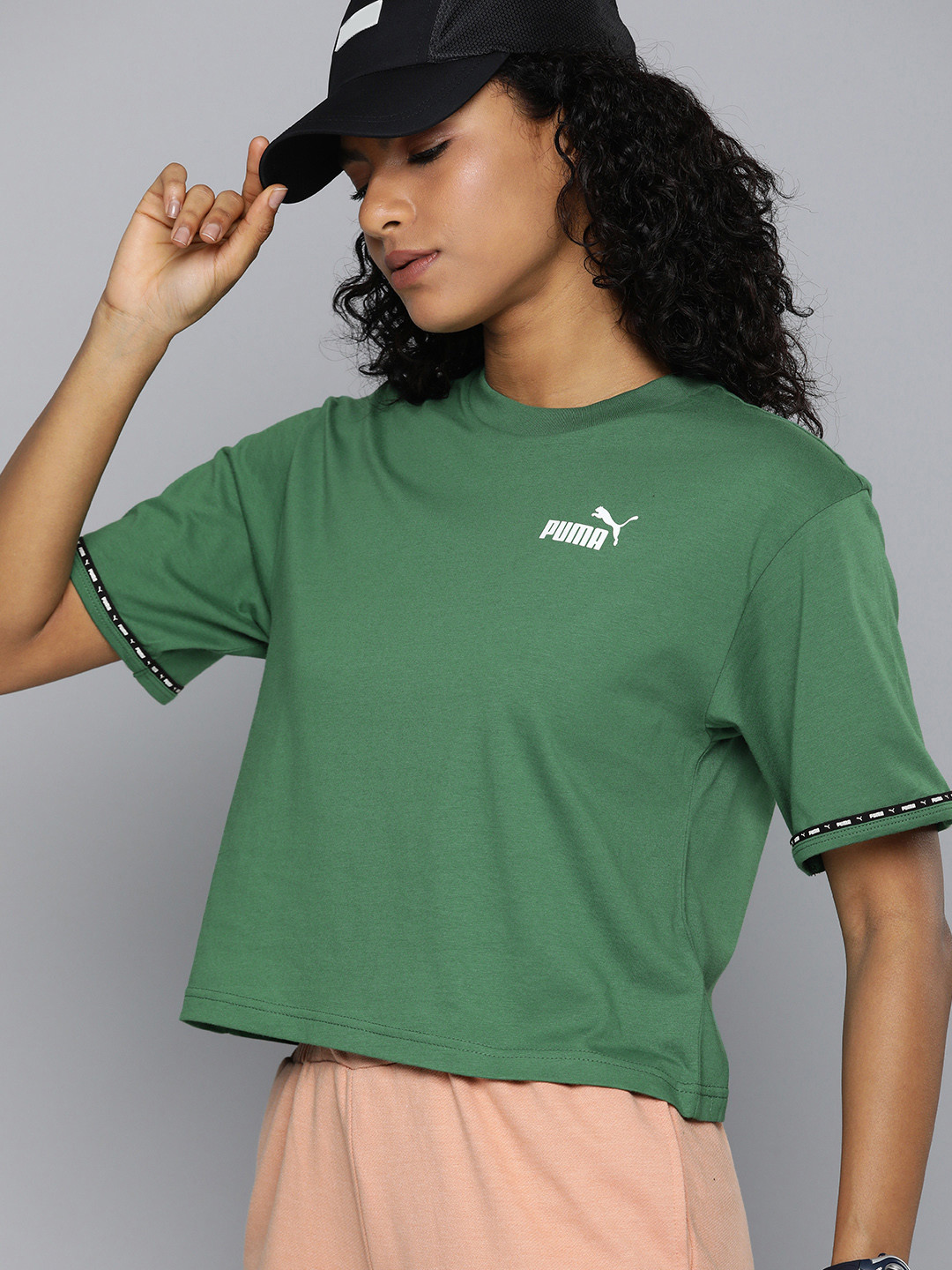 

Puma Women Brand Logo Pure Cotton Relaxed Fit T-shirt, Green