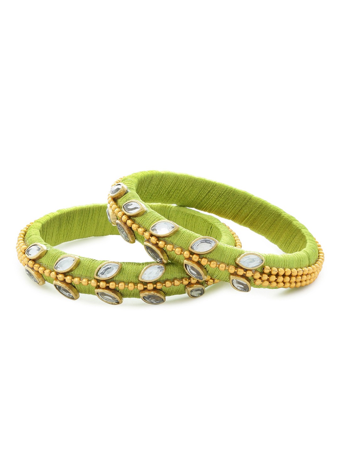 

AKSHARA Set of 2 Stone-Studded Silk Thread Bangle, Green