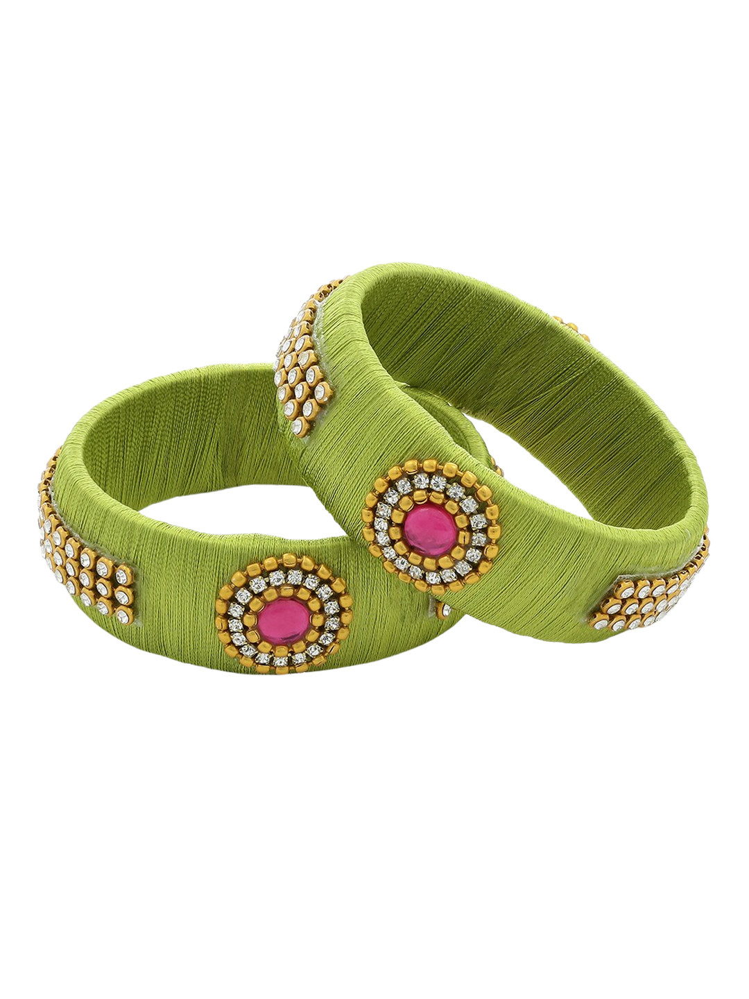 

AKSHARA Set of 2 Gold-Plated Stone-studded Silk Thread Bangles, Green