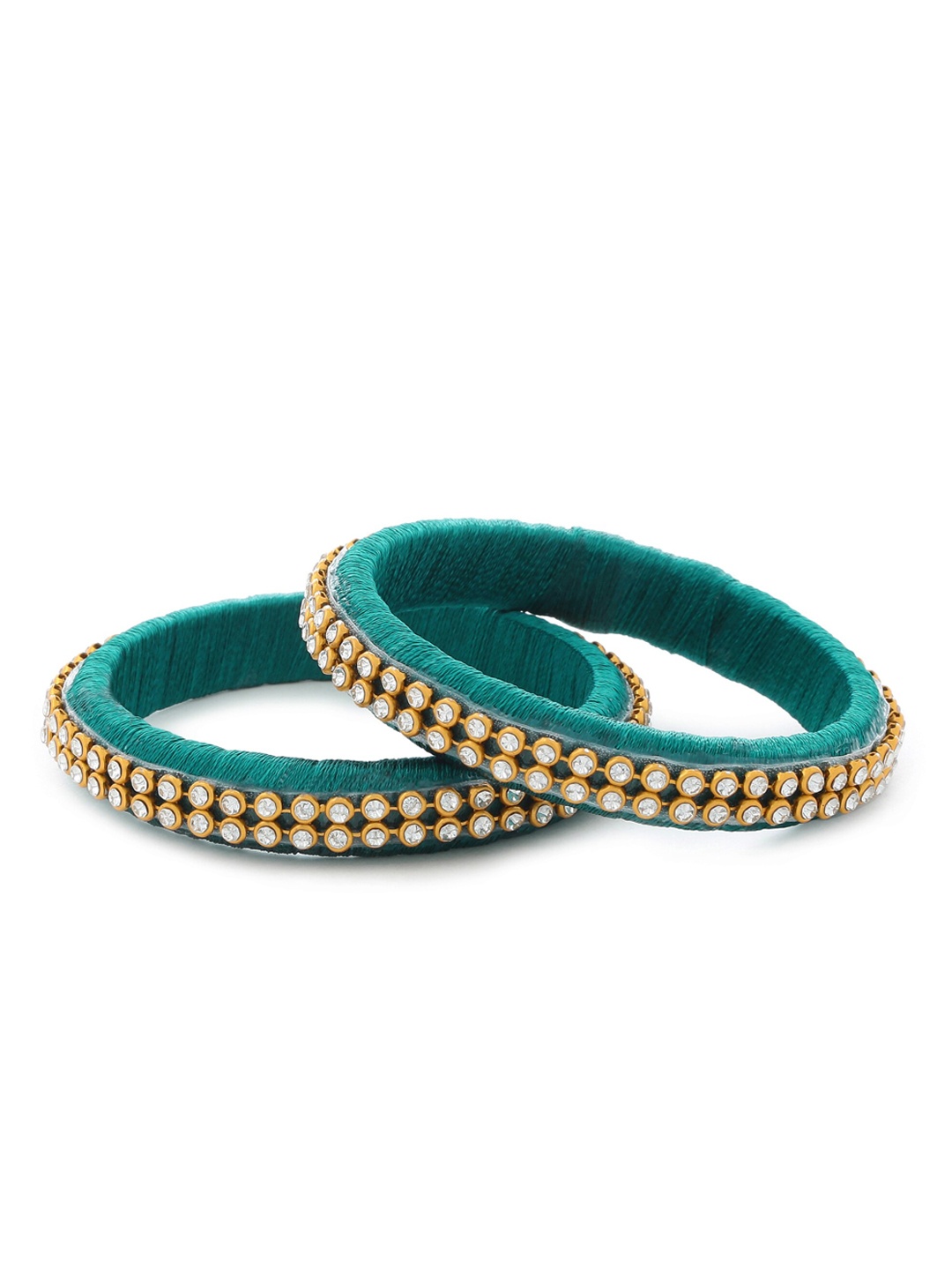 

AKSHARA Set of 2 Stone-Studded Silk Thread Bangles, Green