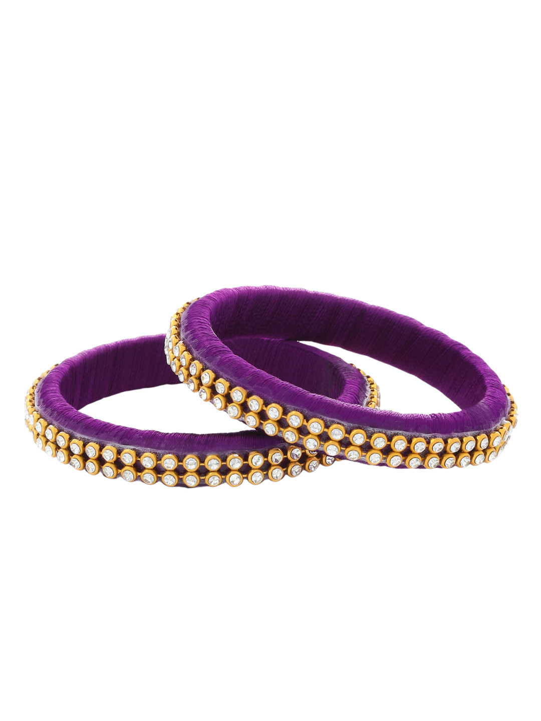 

AKSHARA Set of 2 Stone-Studded Silk Thread Bangles, Purple