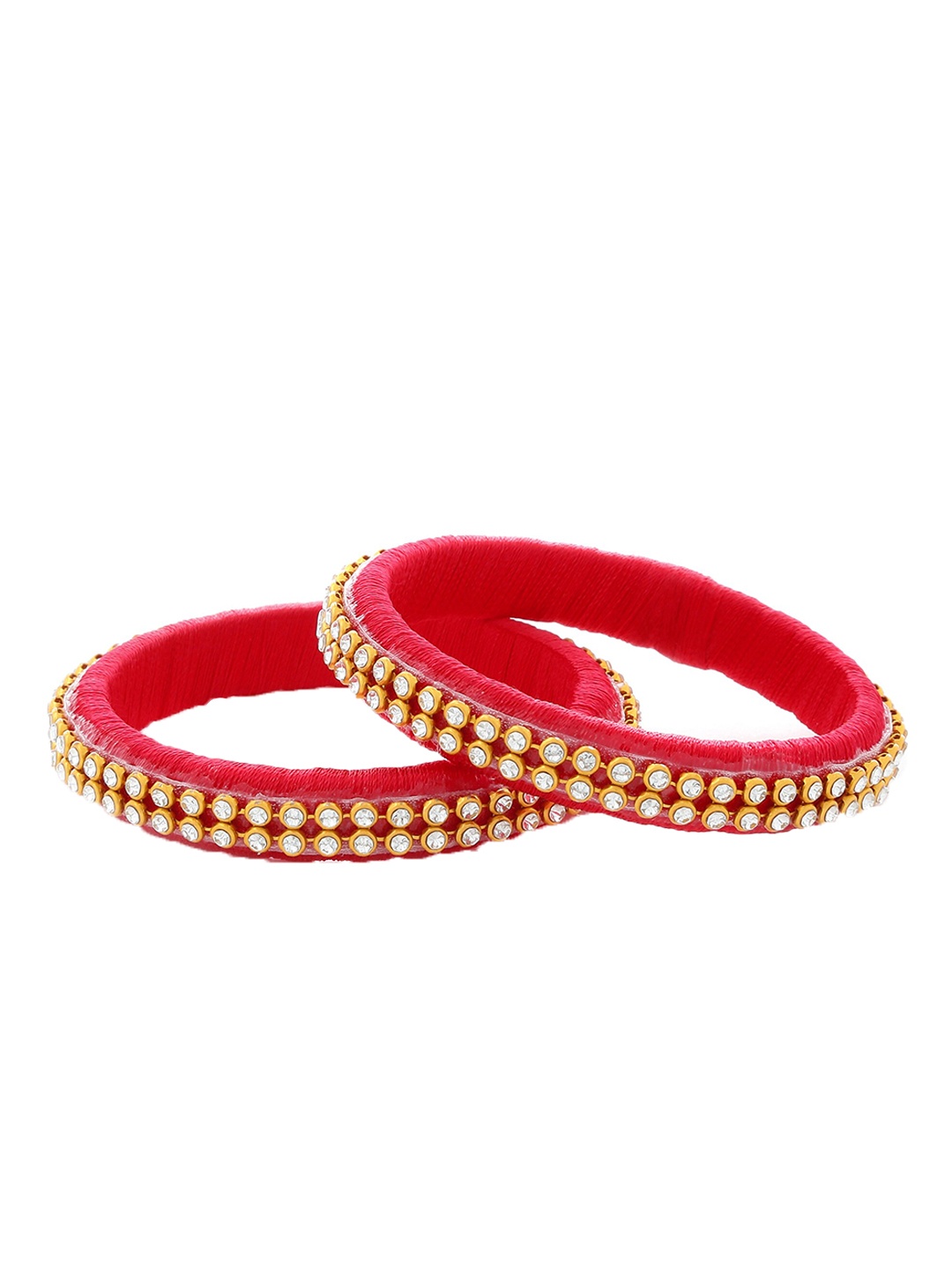 

AKSHARA Set of 2 Stone-Studded Silk Thread Bangles, Red