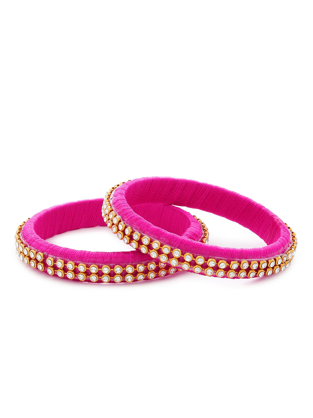 

AKSHARA Set of 2 Stone-Studded Silk Thread Bangles, Pink