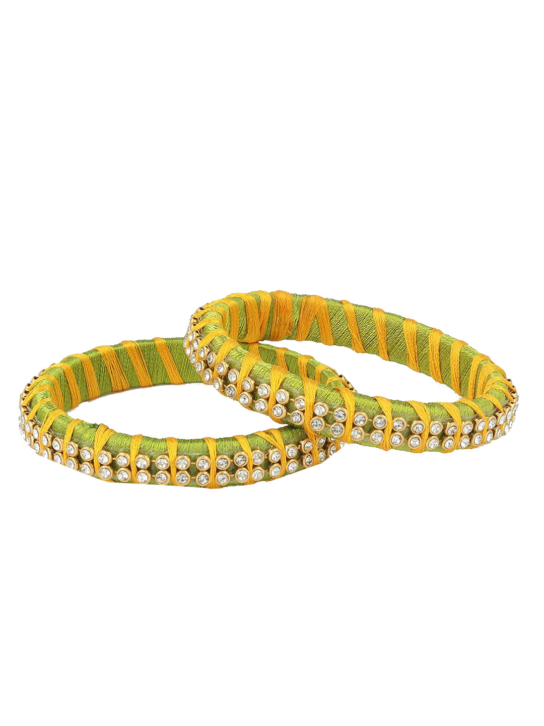 

AKSHARA Set of 2 Stone-Studded Silk Thread Bangles, Green