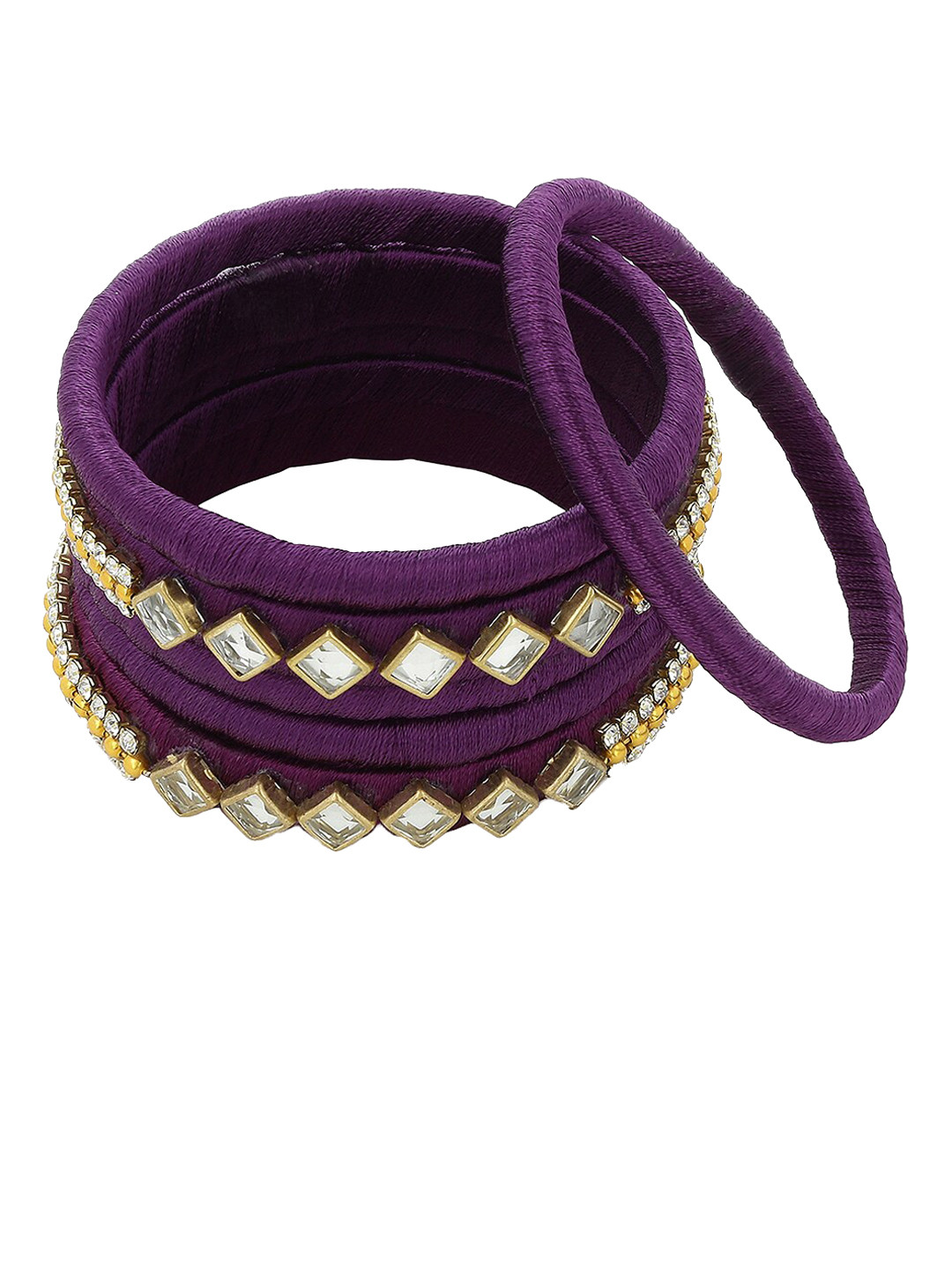 

AKSHARA Set Of 6 Stone Studded & Silk Thread Bangles, Purple
