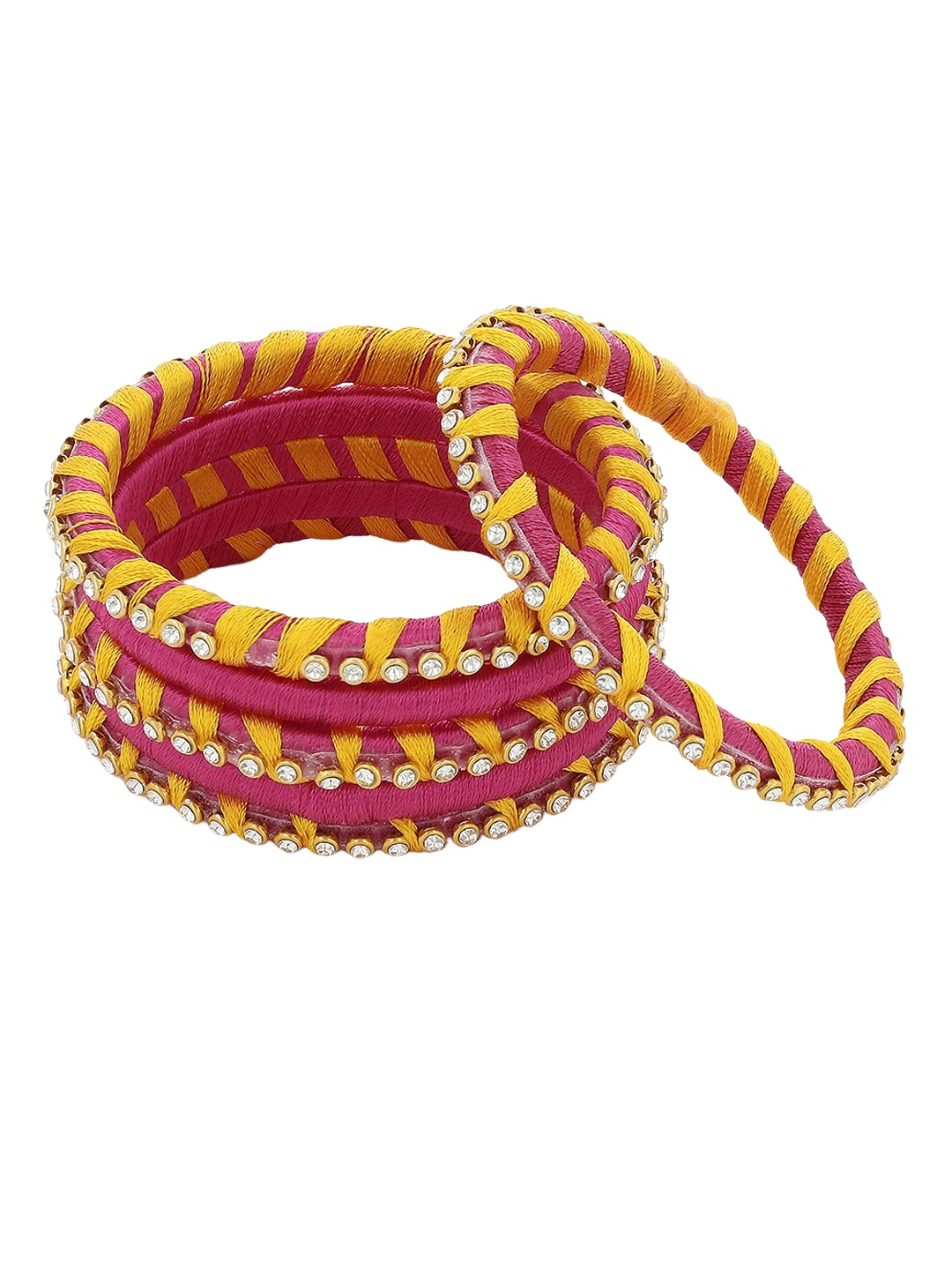 

AKSHARA Set Of 6 Gold Plated Silk Thread Bangles, Pink