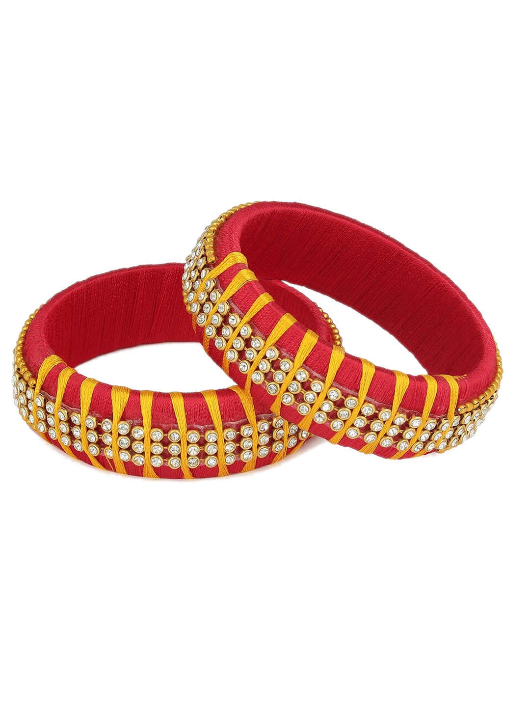 

AKSHARA Set of 2 Gold-Plated Stone-Studded Silk Thread Bangles, Red