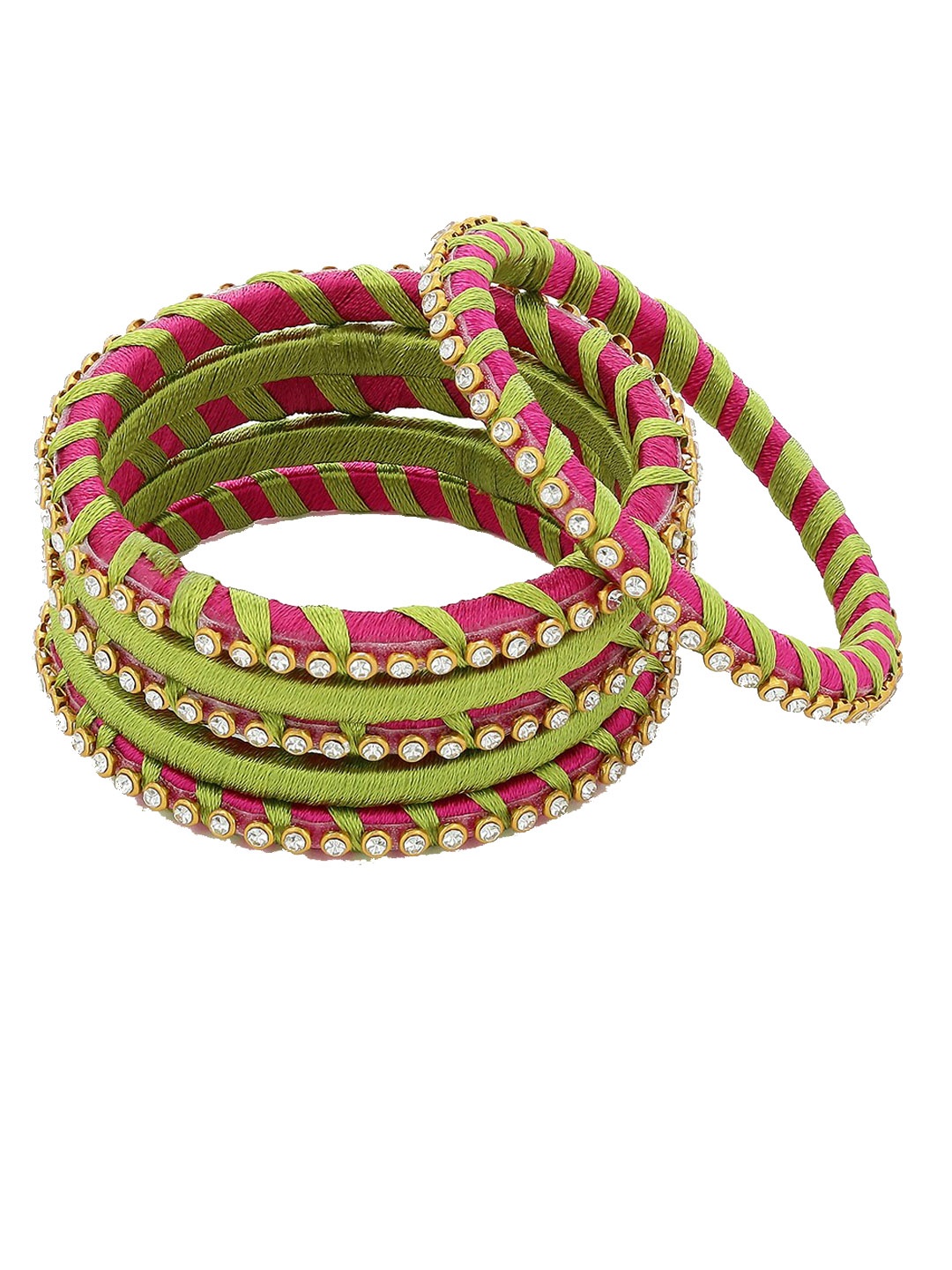 

AKSHARA Set Of 6 Stone-Studded Silk Thread Bangles, Green