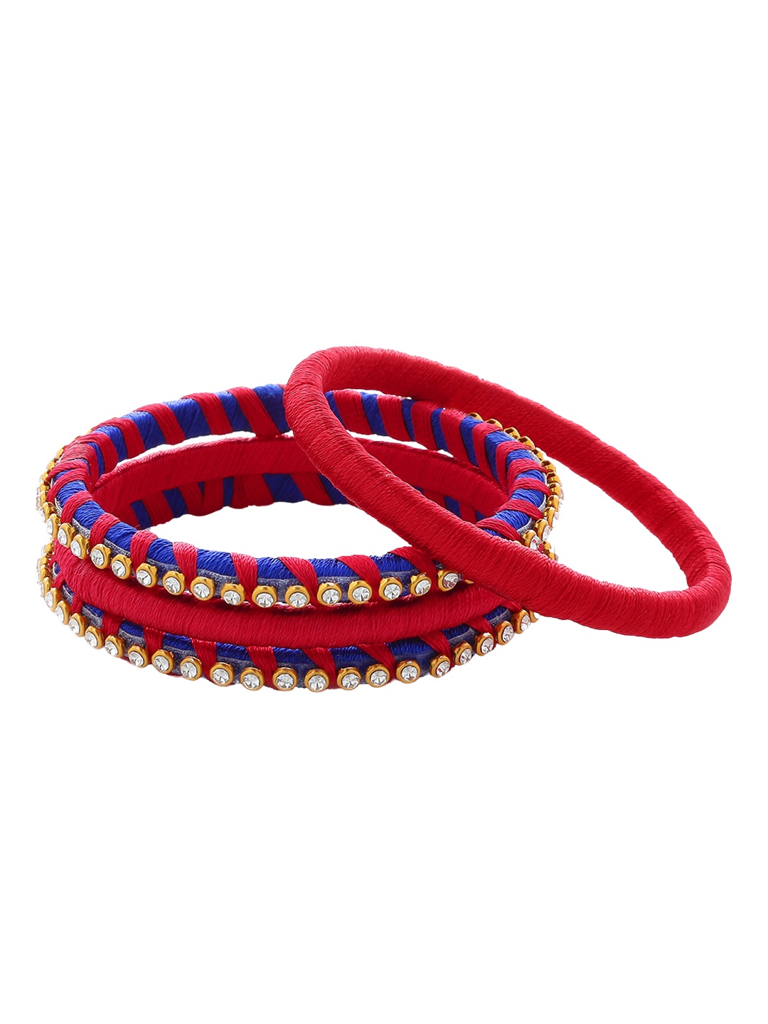 

AKSHARA Set Of 4 Stone-Studded Silk Thread Bangles, Red