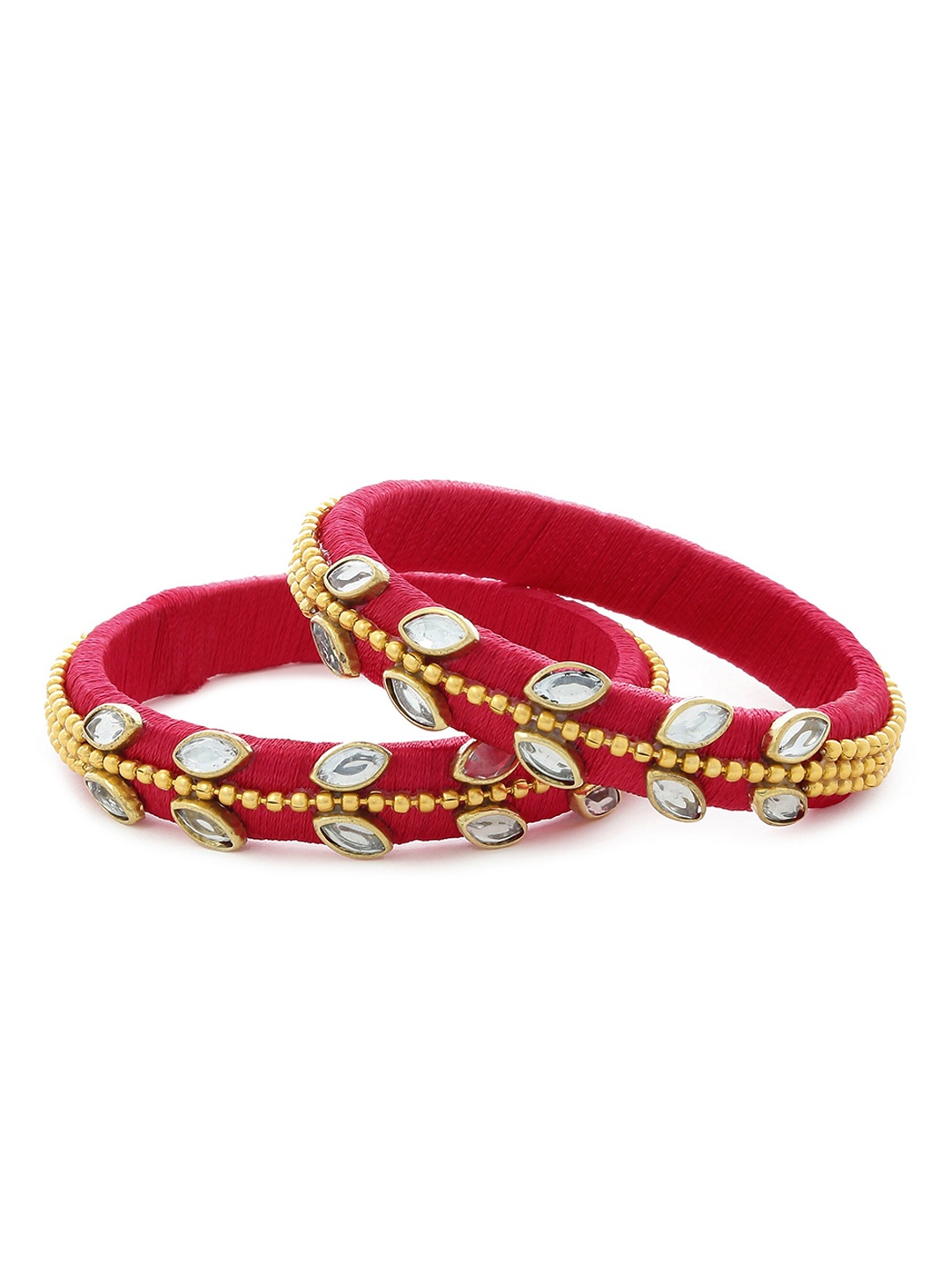 

AKSHARA Set Of 2 Beads-Studded Silk Thread Bangles, Red