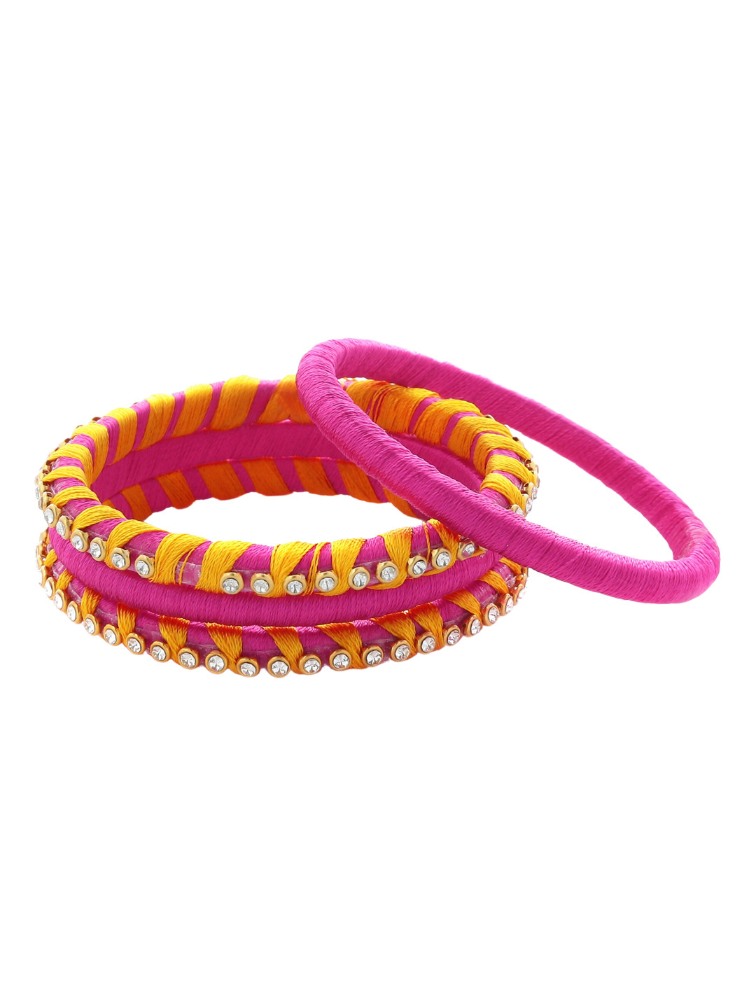 

AKSHARA Set Of 4 Stone-Studded Silk Thread Bangles, Pink