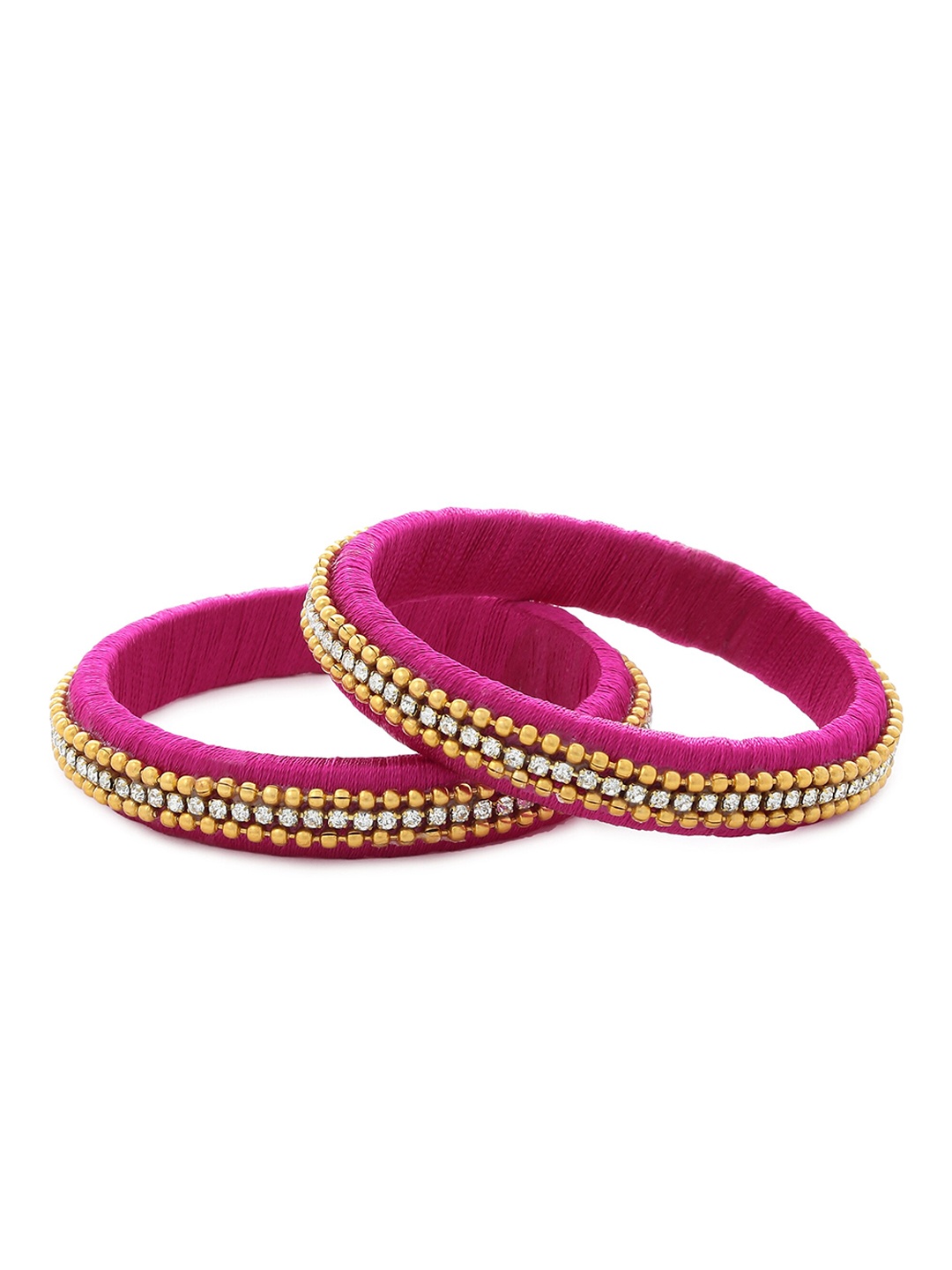 

AKSHARA Set Of 2 Stone-Studded Silk Thread Bangles, Pink