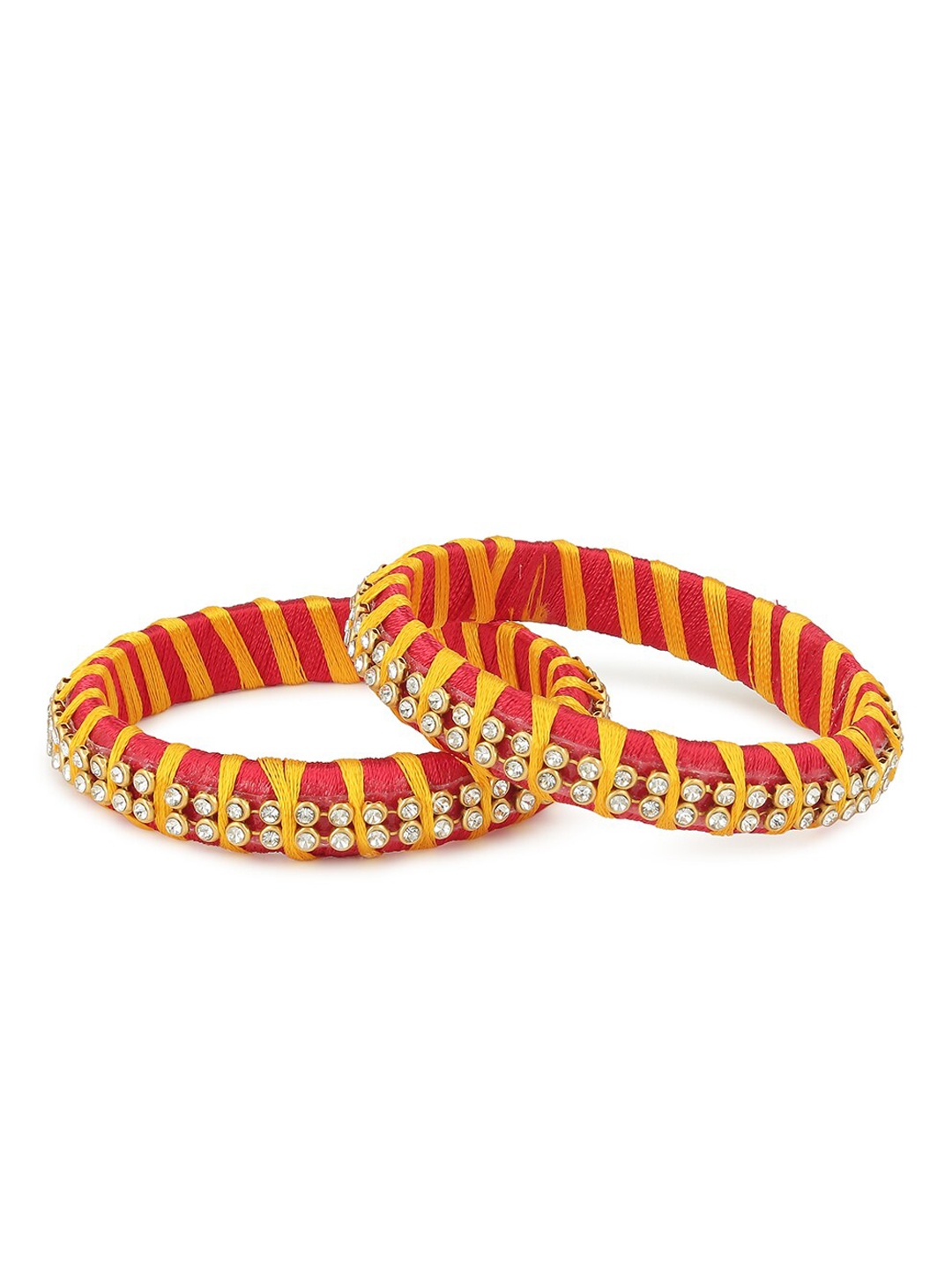 

AKSHARA Set Of 2 Stone-Studded Silk Thread Bangles, Red