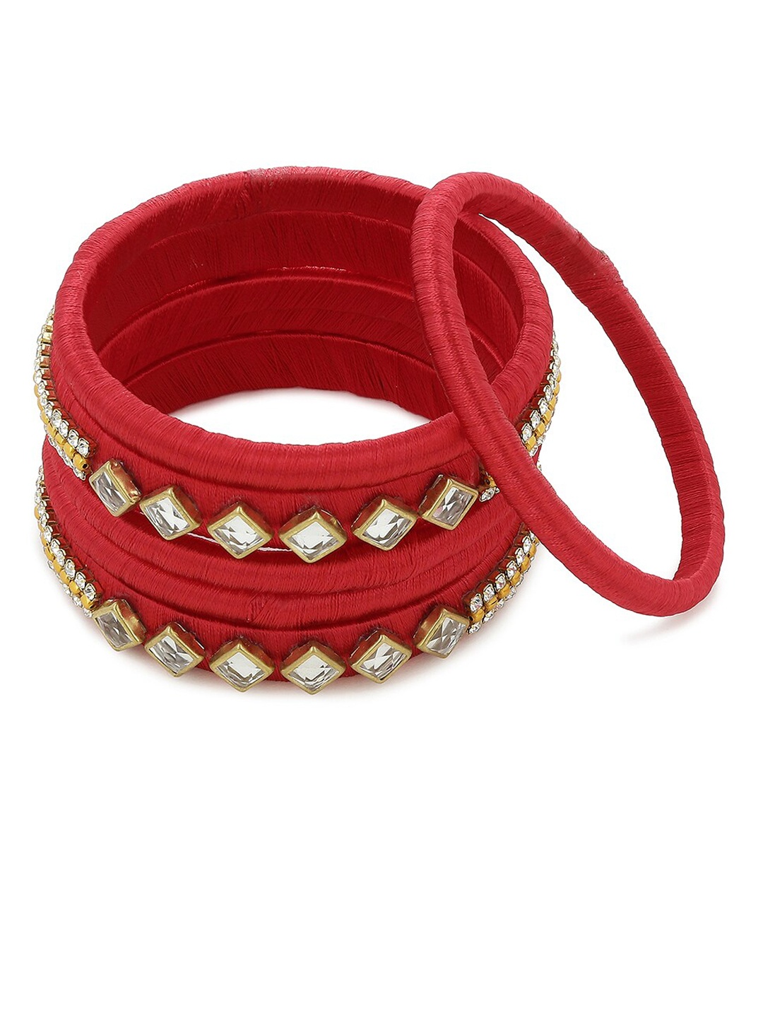 

AKSHARA Set Of 6 Gold-Plated Beaded Bangles, Red
