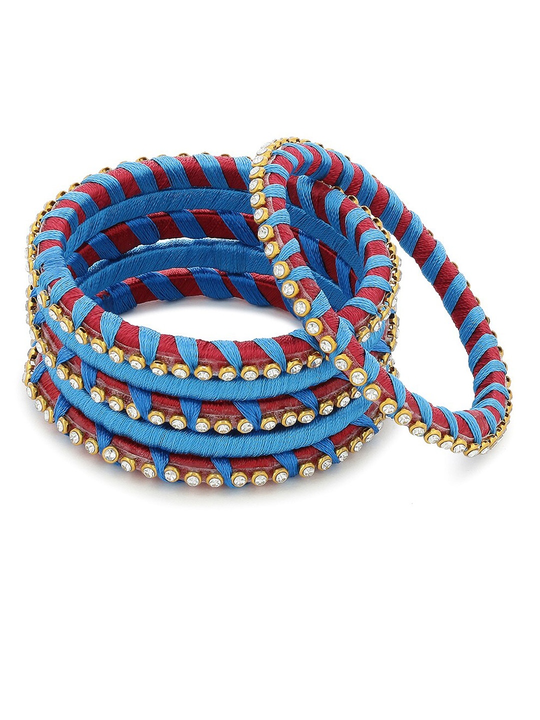 

AKSHARA Set of 6 Stone-Studded Silk Thread Bangles, Blue