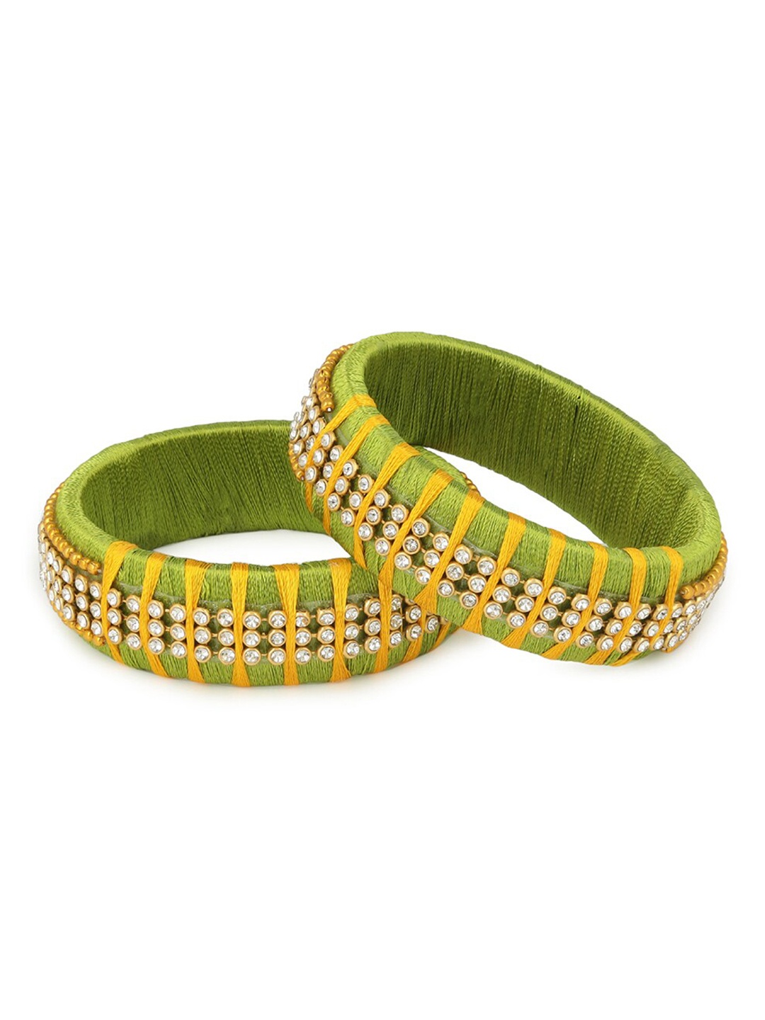 

AKSHARA Set Of 2 Stone-Studded Silk Thread Bangles, Green