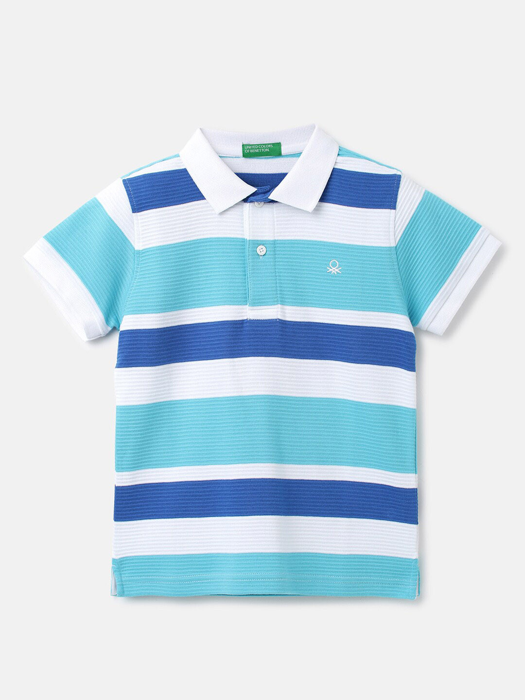 

United Colors of Benetton Boys Striped Polo Collar Cotton T-shirt, White