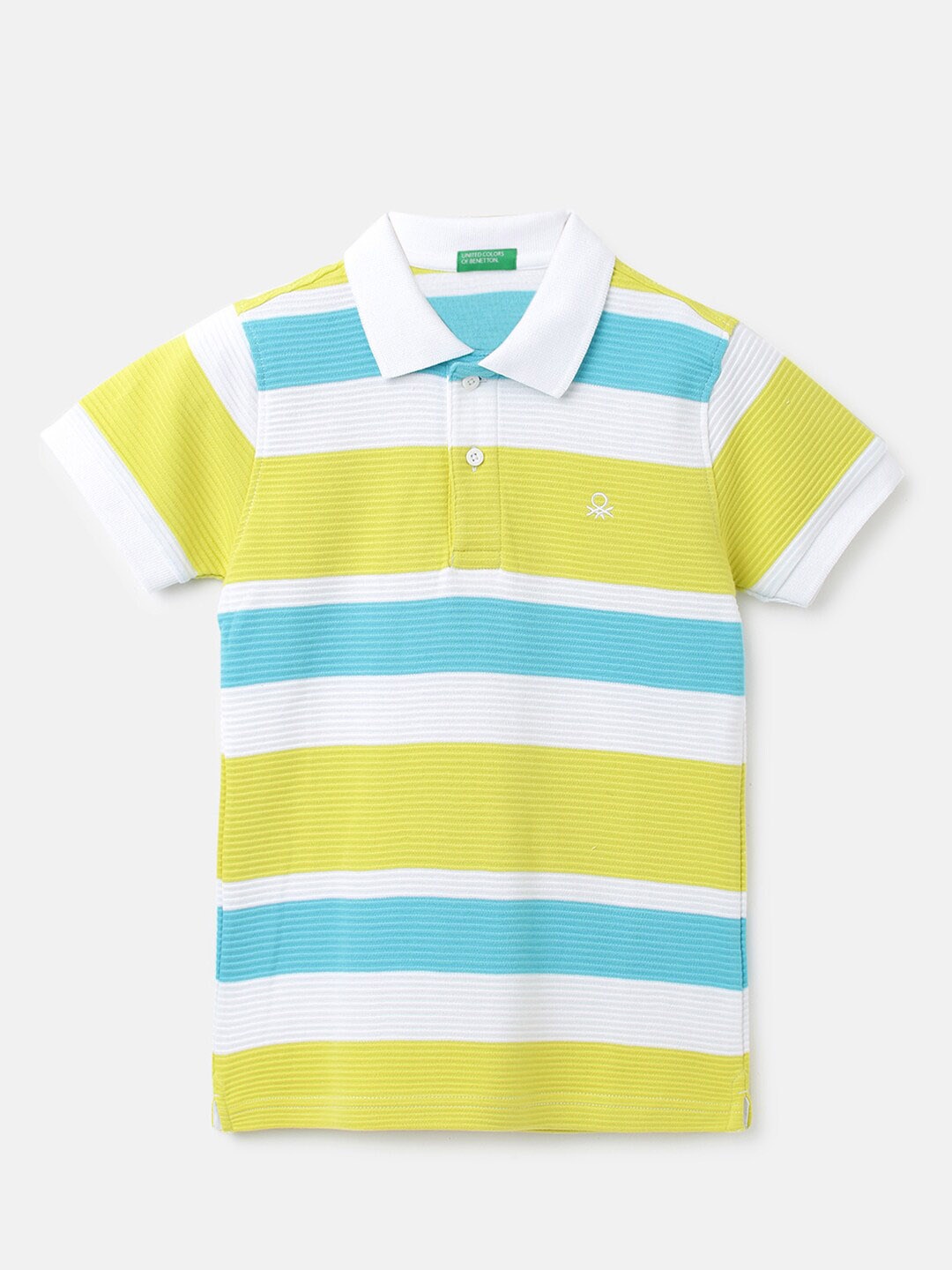 United Colors of Benetton Boys Striped Polo Collar Cotton T-shirt, Yellow