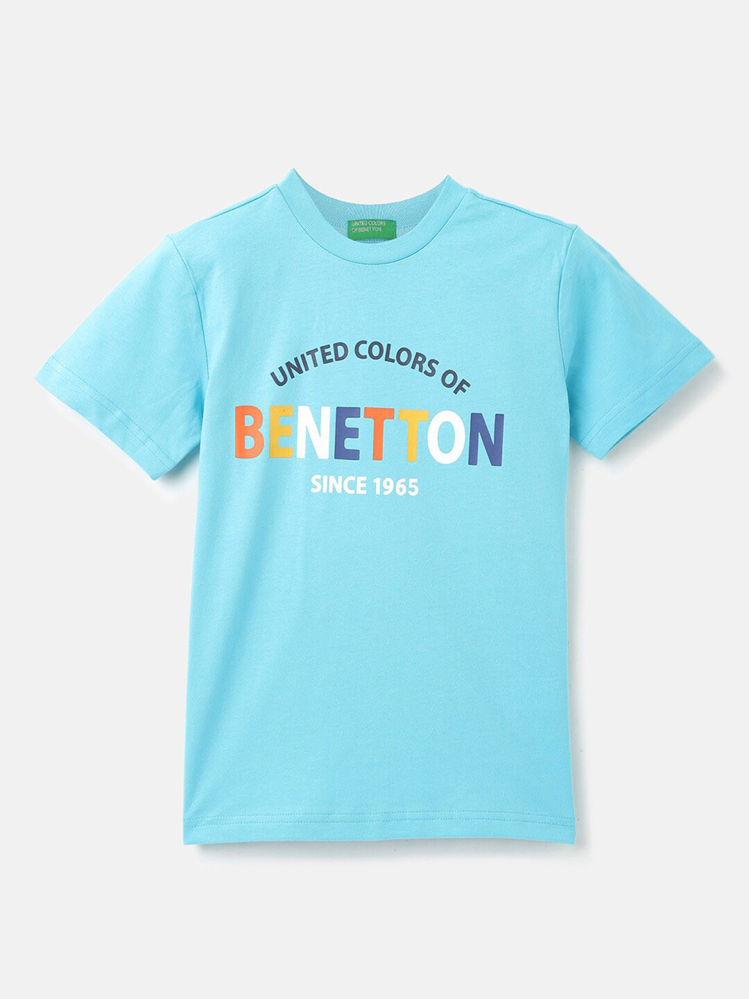 

United Colors of Benetton Boys Typography Printed Cotton T-shirt, Blue