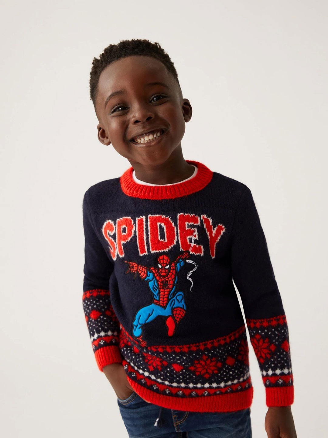 

Marks & Spencer Boys Spiderman Fair Isle Self Design Acrylic Pullover, Blue