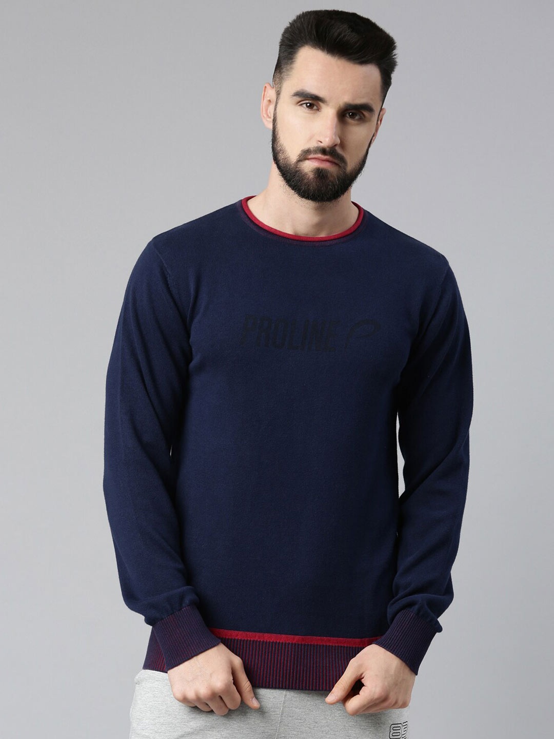 

Proline Active Men Colourblocked Cotton Pullover, Blue