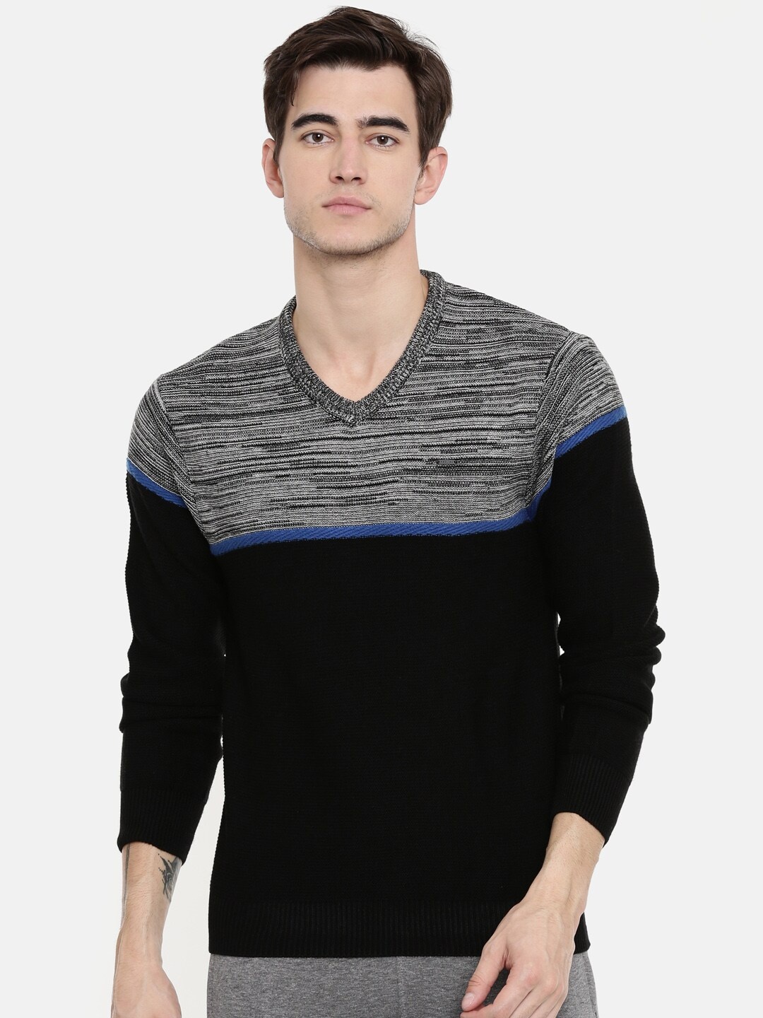 

Proline Active Men Colourblocked Cotton Pullover, Black