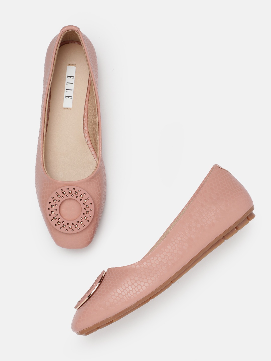 

ELLE Women Textured Ballerinas With Embellishment, Rose