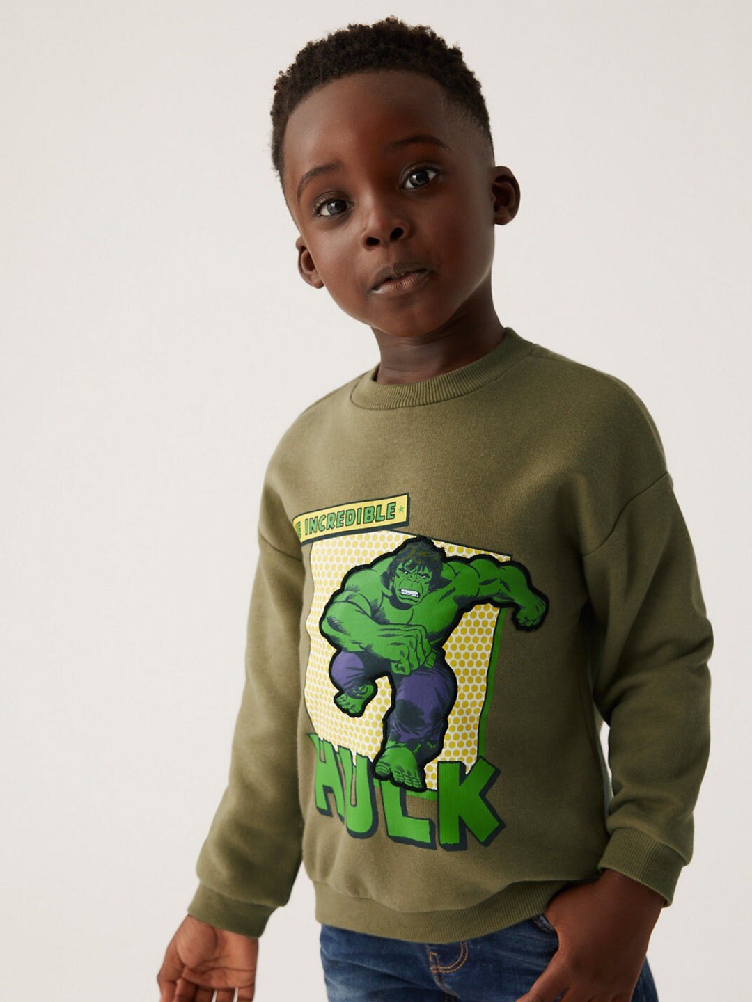 

Marks & Spencer Boys Hulk Printed Cotton Sweatshirt, Olive