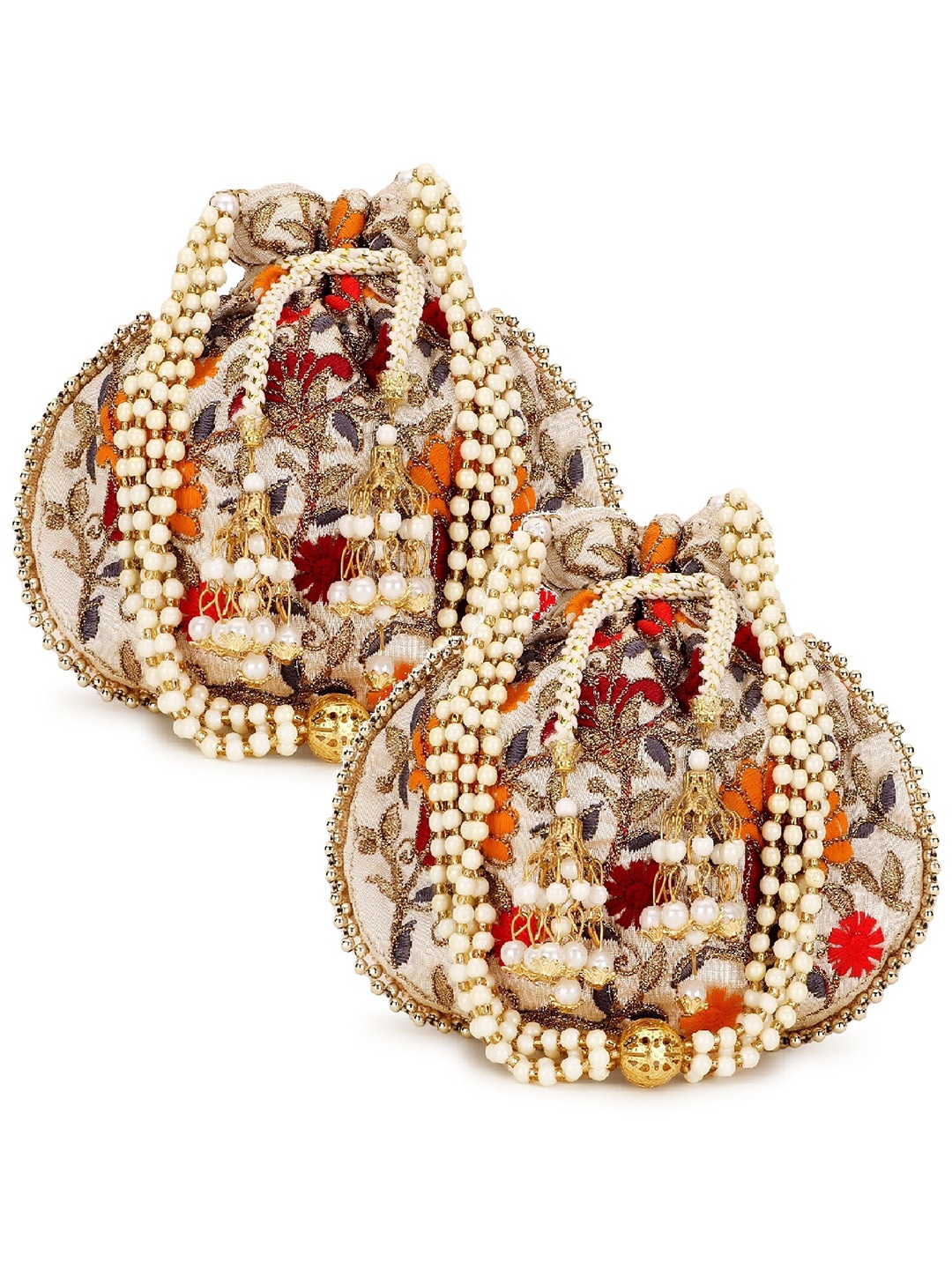 

Anekaant Embroidered Potli Clutch, Cream