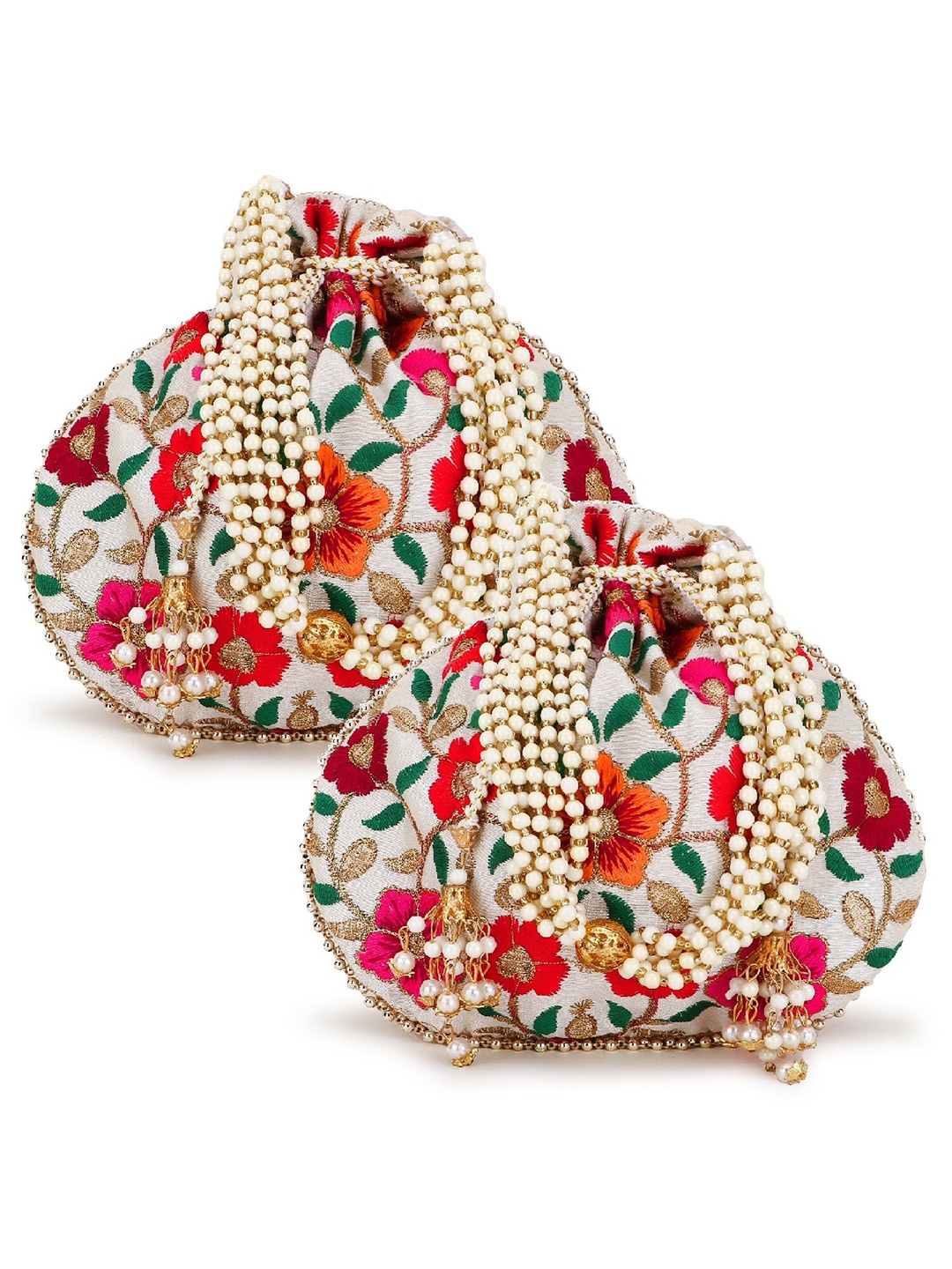 

Anekaant Embroidered Potli Clutch, Cream