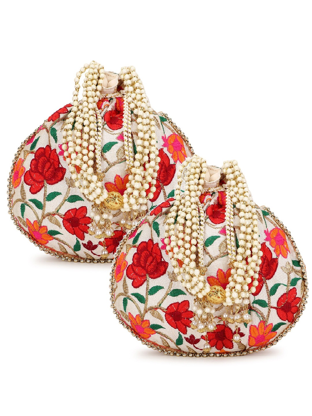 

Anekaant Embroidered Potli Clutch, Cream