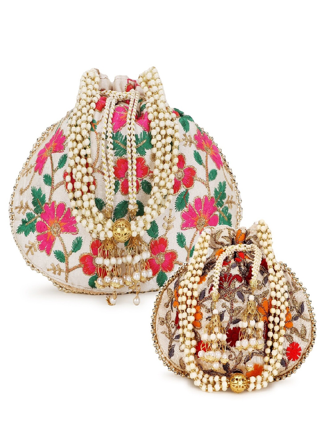 

Anekaant Embroidered Potli Clutch, Cream