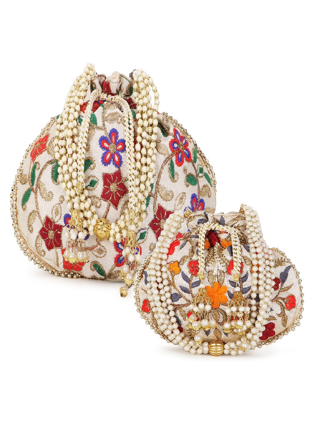 

Anekaant Embroidered Potli Clutch, Cream