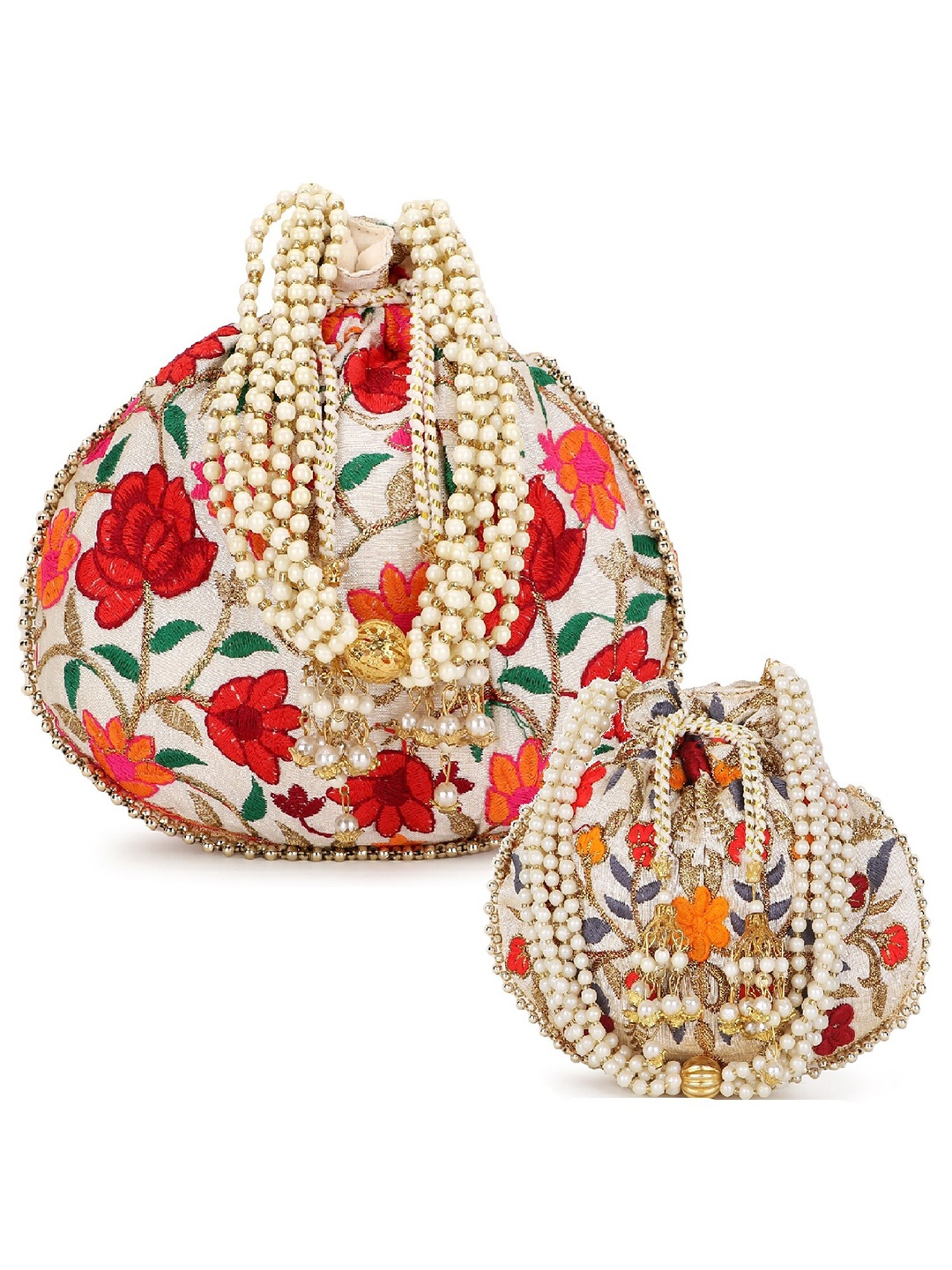 

Anekaant Embroidered Potli Clutch, Cream