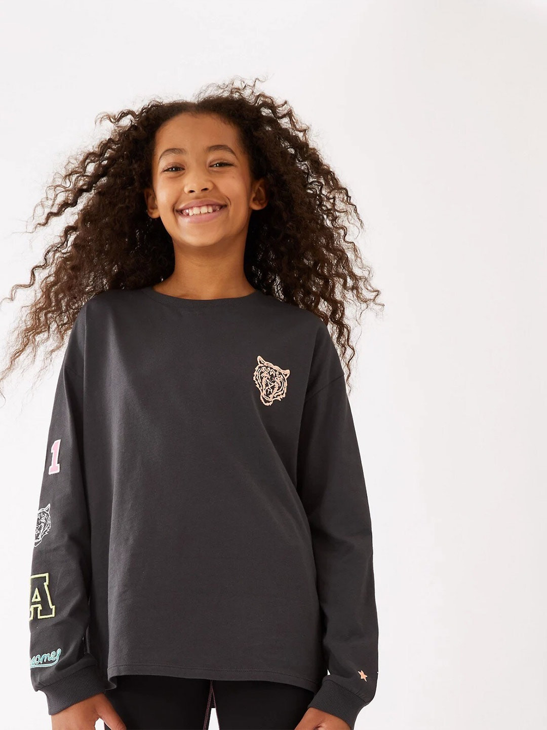 

Marks & Spencer Girls Drop-Shoulder Sleeves T-shirt, Charcoal