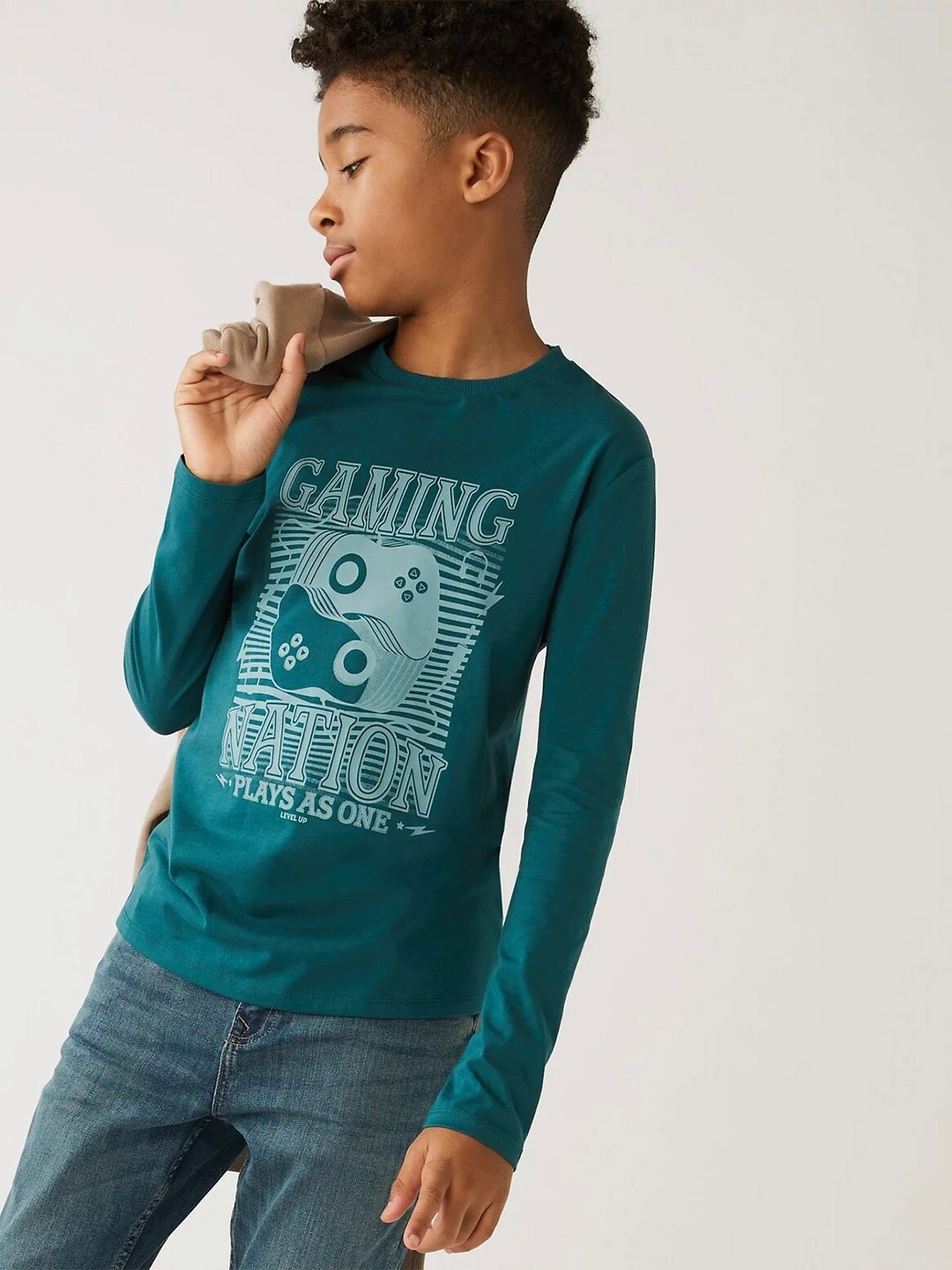 

Marks & Spencer Boys Typography Printed Pure Cotton T-shirt, Green