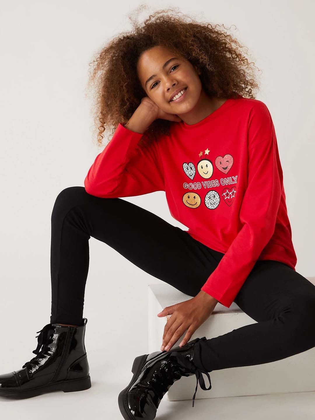 

Marks & Spencer Girls Typography Printed Pure Cotton T-shirt, Red