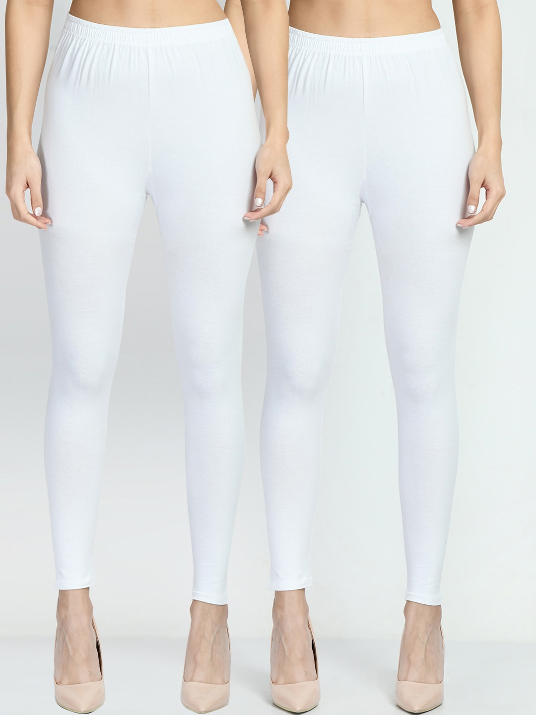 

V&M Women Pack Of 2 Comfort Fit Ankle Length Leggings, White