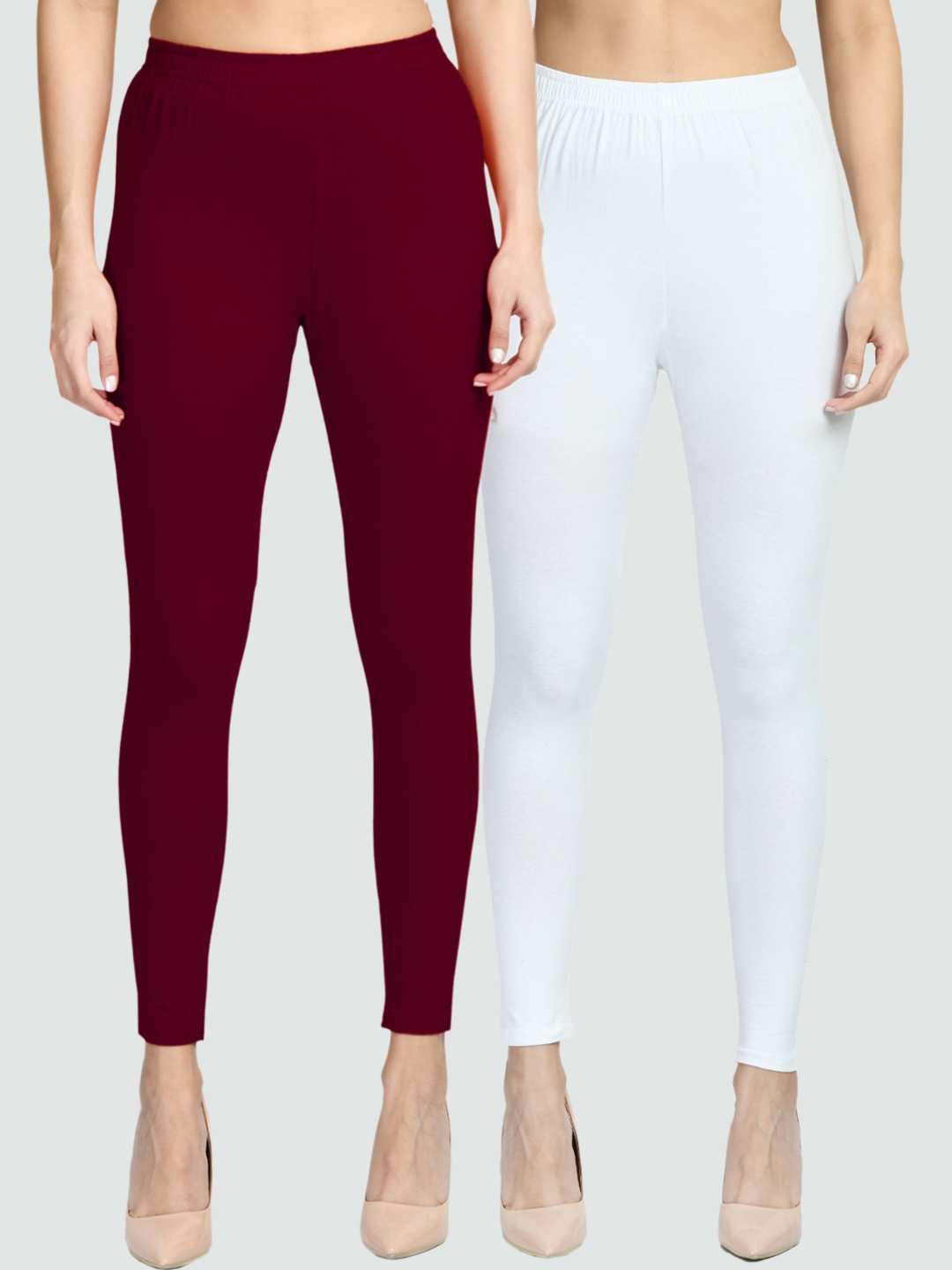 

V&M Women Pack Of 2 Comfort Fit Ankle Length Leggings, White