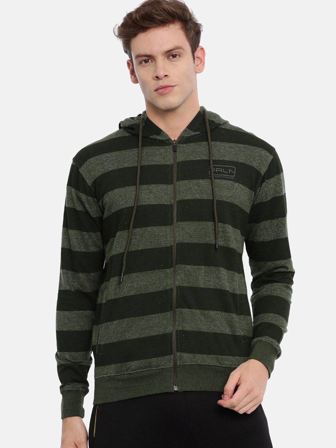 

Proline Active Men Striped Front-Open Antimicrobial Hooded Cotton Sweatshirt, Green