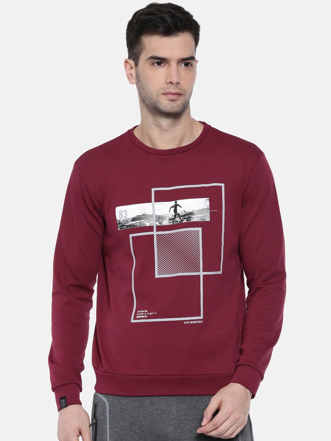 

Proline Active Men Printed Pullover Cotton Sweatshirt, Maroon