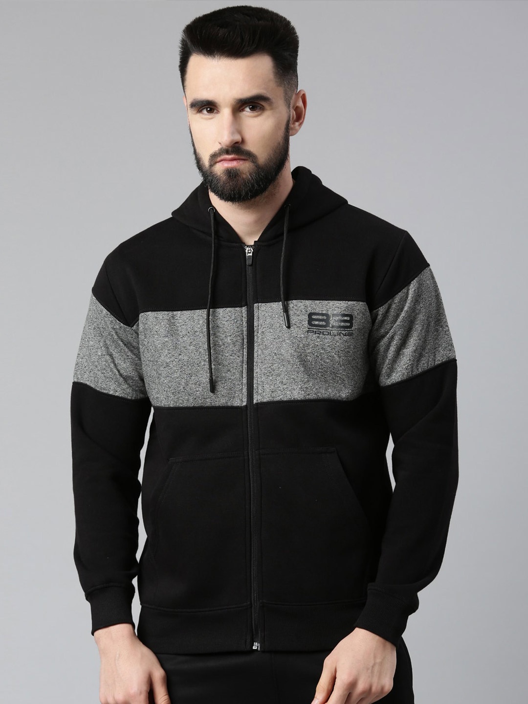 

Proline Active Men Colourblocked Front-Open Cotton Sweatshirt, Black