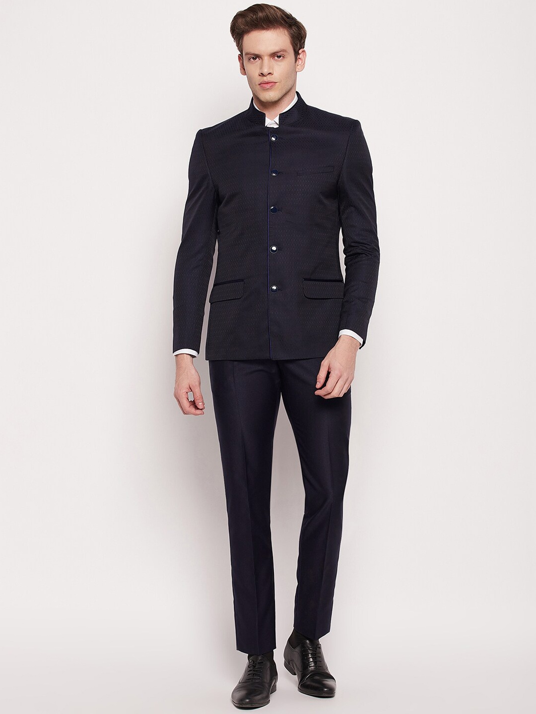

Cantabil Men 2 Piece Self-Design Slim-Fit Single-Breasted Formal Suit, Navy blue