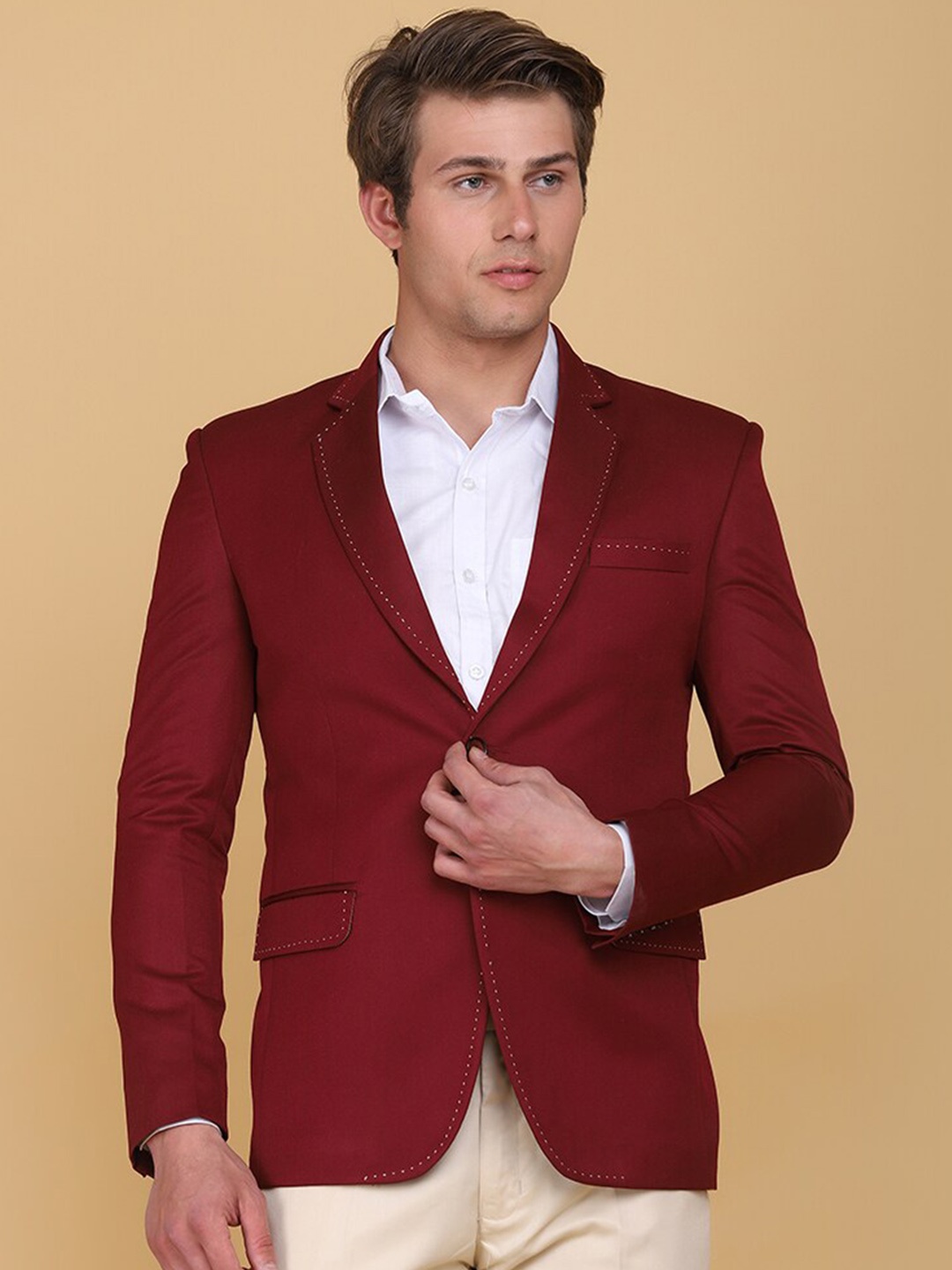 

TAHVO Men Slim Fit Single-Breasted Party Blazer, Maroon